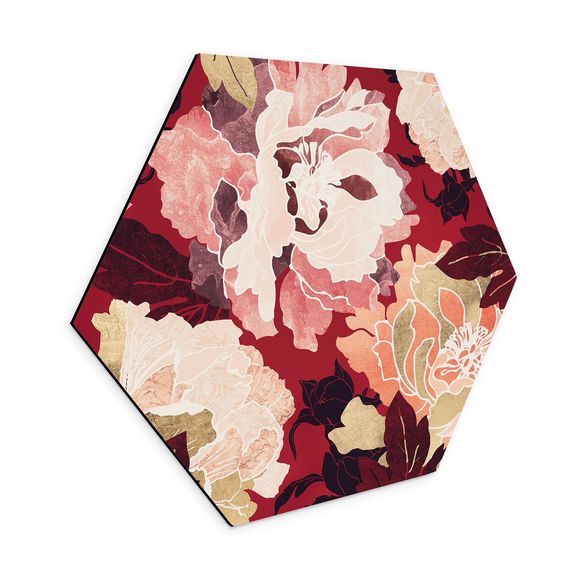 Hexagon Dibond Pæoner med store blomster - SpaceFrog Designs