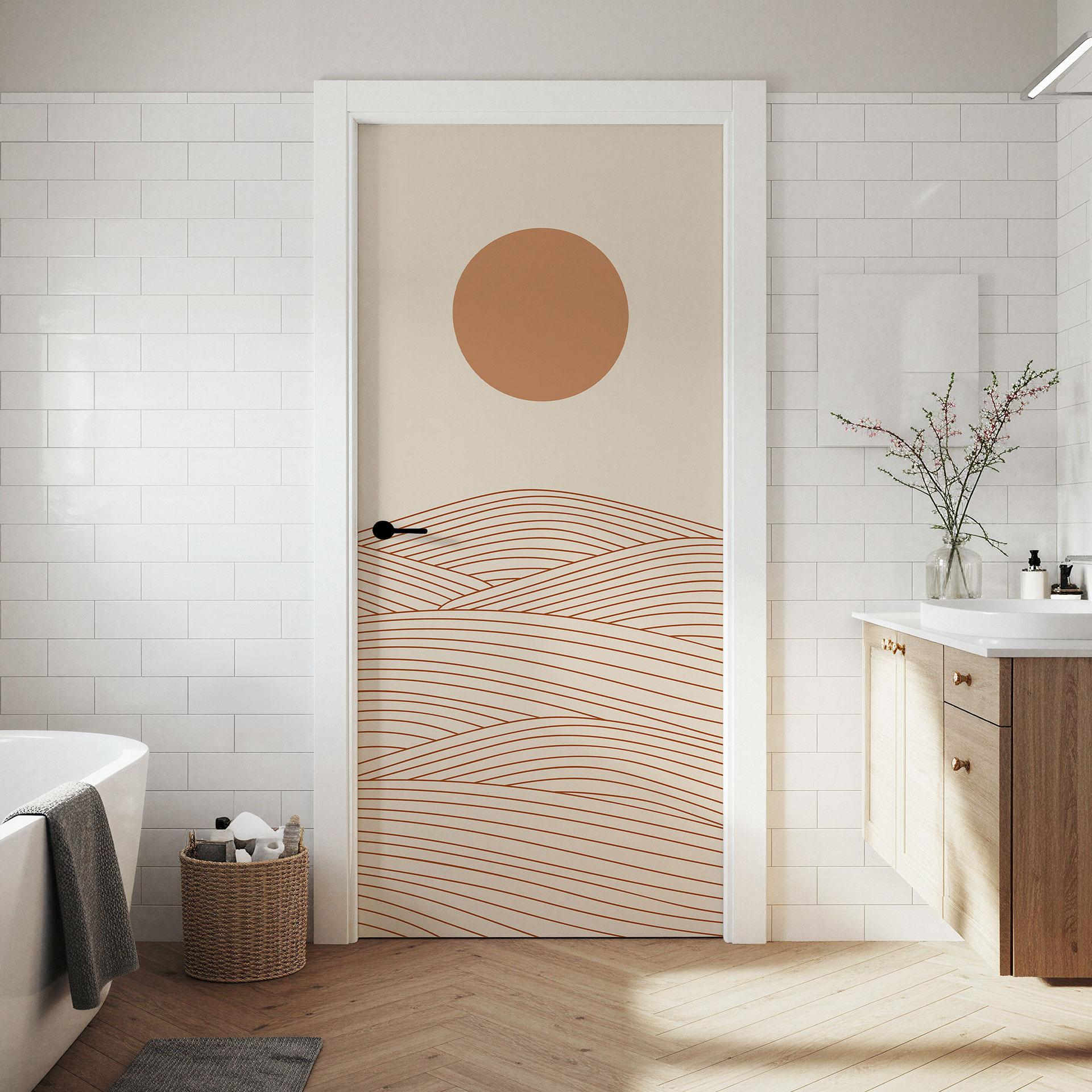 Amanecer sobre el desierto abstracto - Playell - Decoración autoadhesiva para puertas