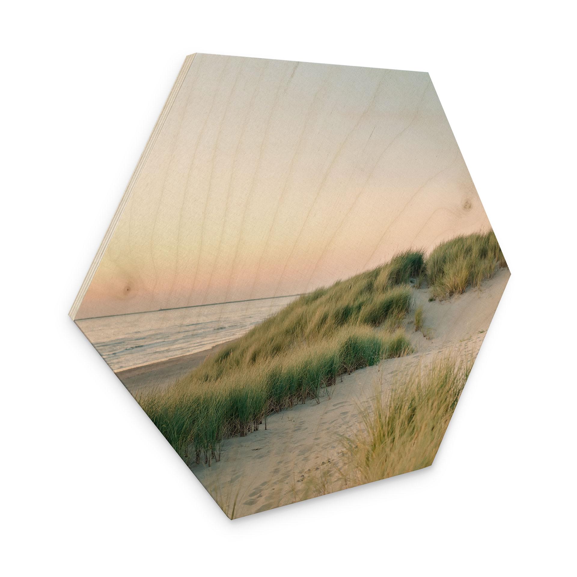 Hexagon Holzbild Dünen an der holländischen Küste - Zwart