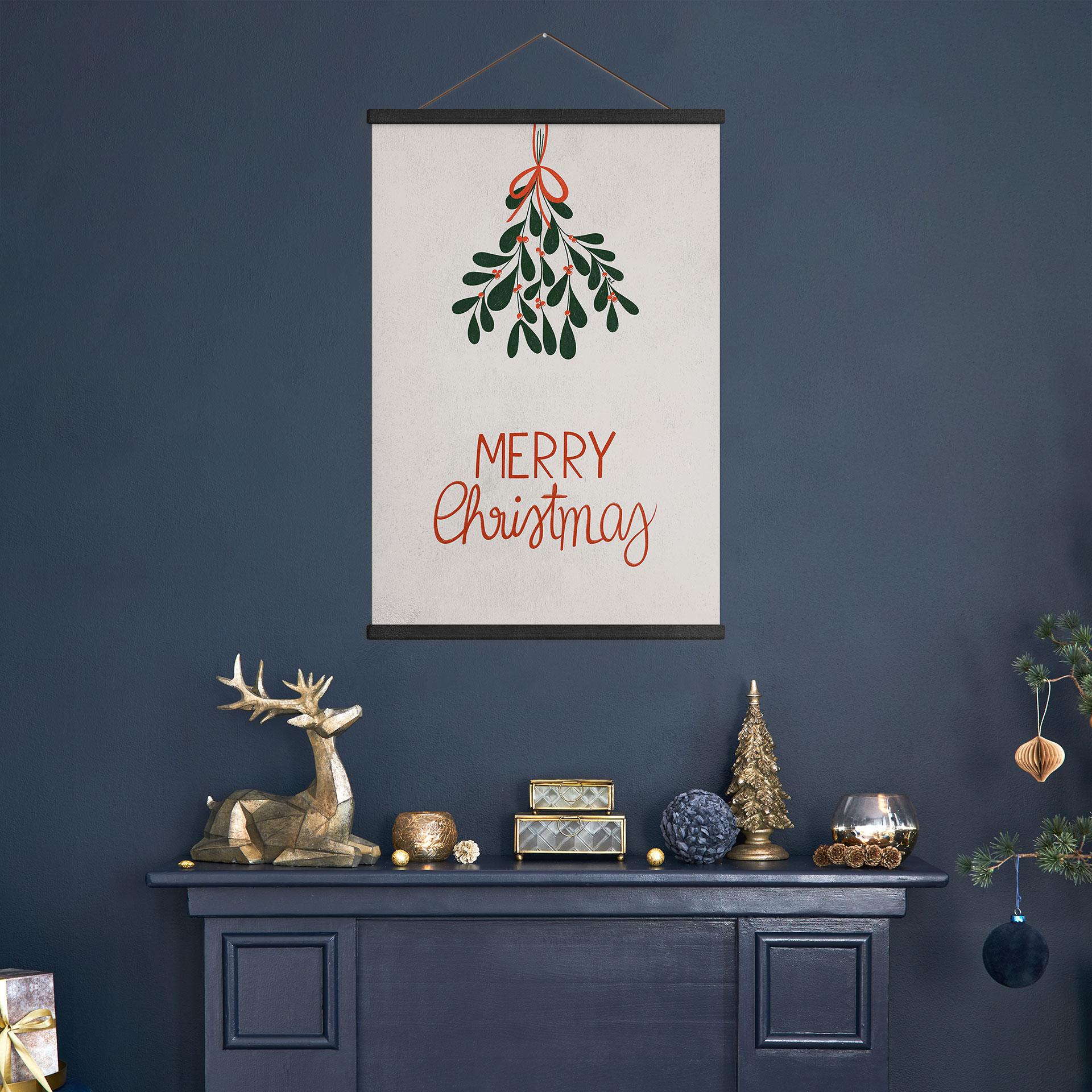 Póster de tela de Navidad - Feliz Navidad con muérdago - Menina Lisboa