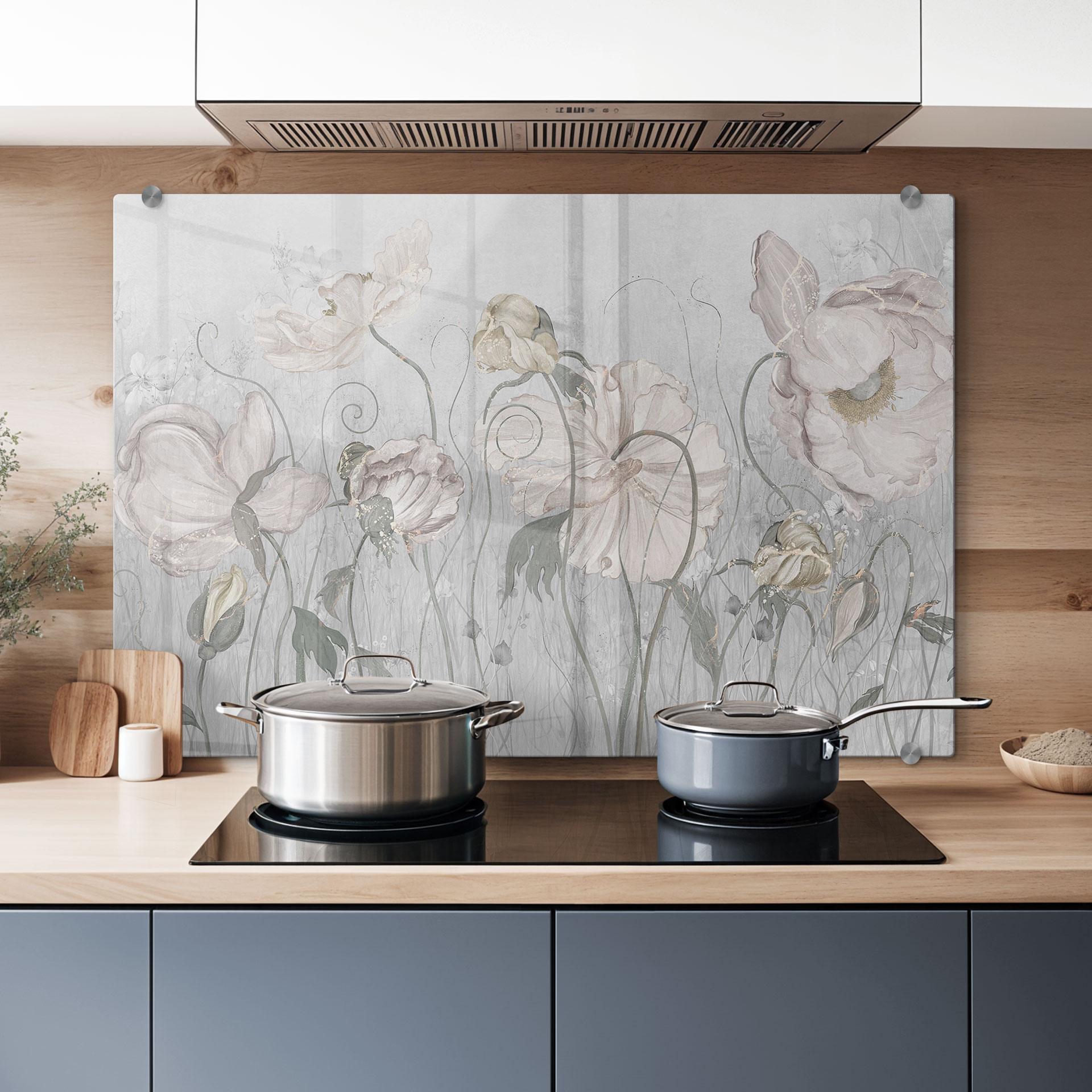Spatscherm met bloemen in vintage stijl in grijs - Ms Tiff