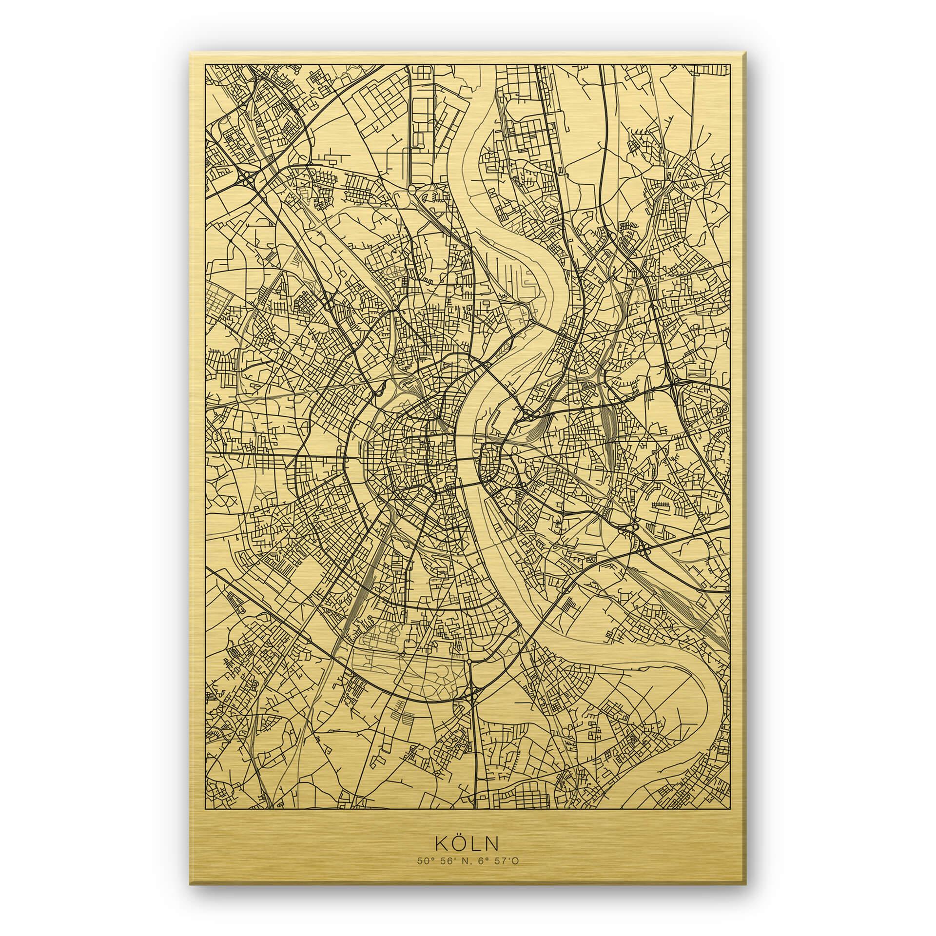 Alu-Dibond mit Goldeffekt Stadtplan Köln