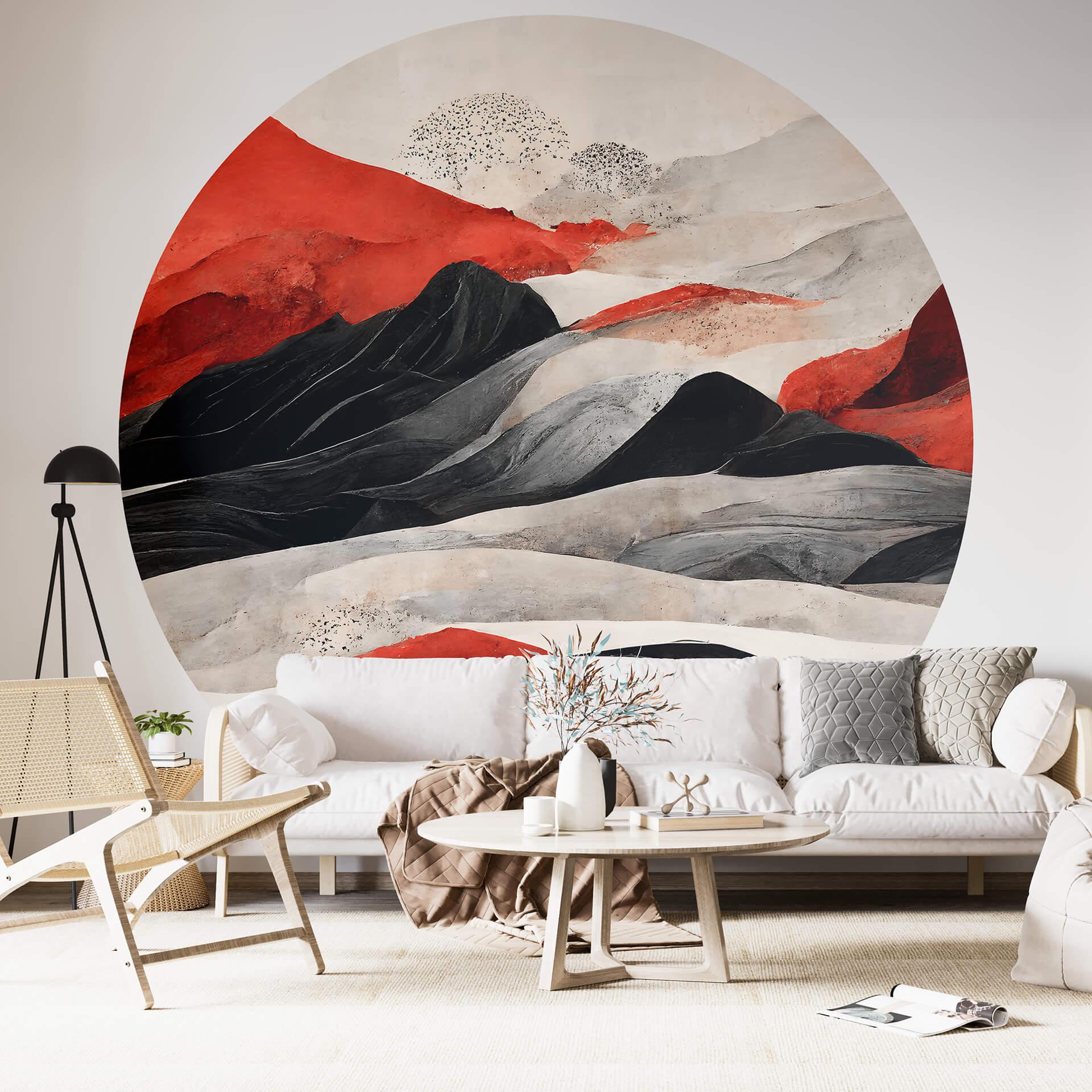 Tapet cirkel Treechild - Red Mountains in Japan - vliesetapet/selvklæbende non-woven tapet