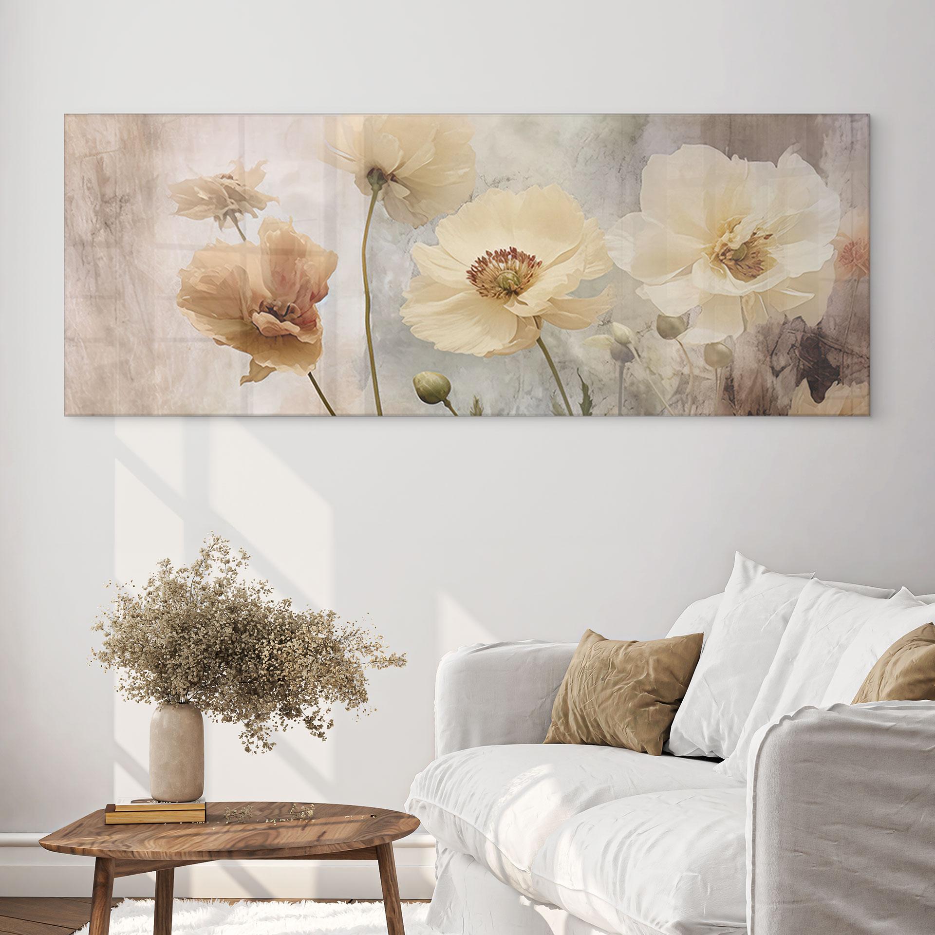 Akrylbillede Blomsterpragt i varme pastelfarver - Paksoylu - Panorama
