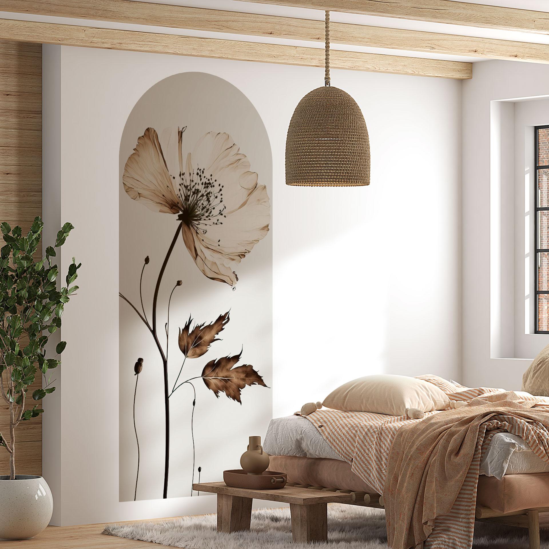 Adesivo murale ad arco tondo con fiori secchi in crema - Treechild - stretto