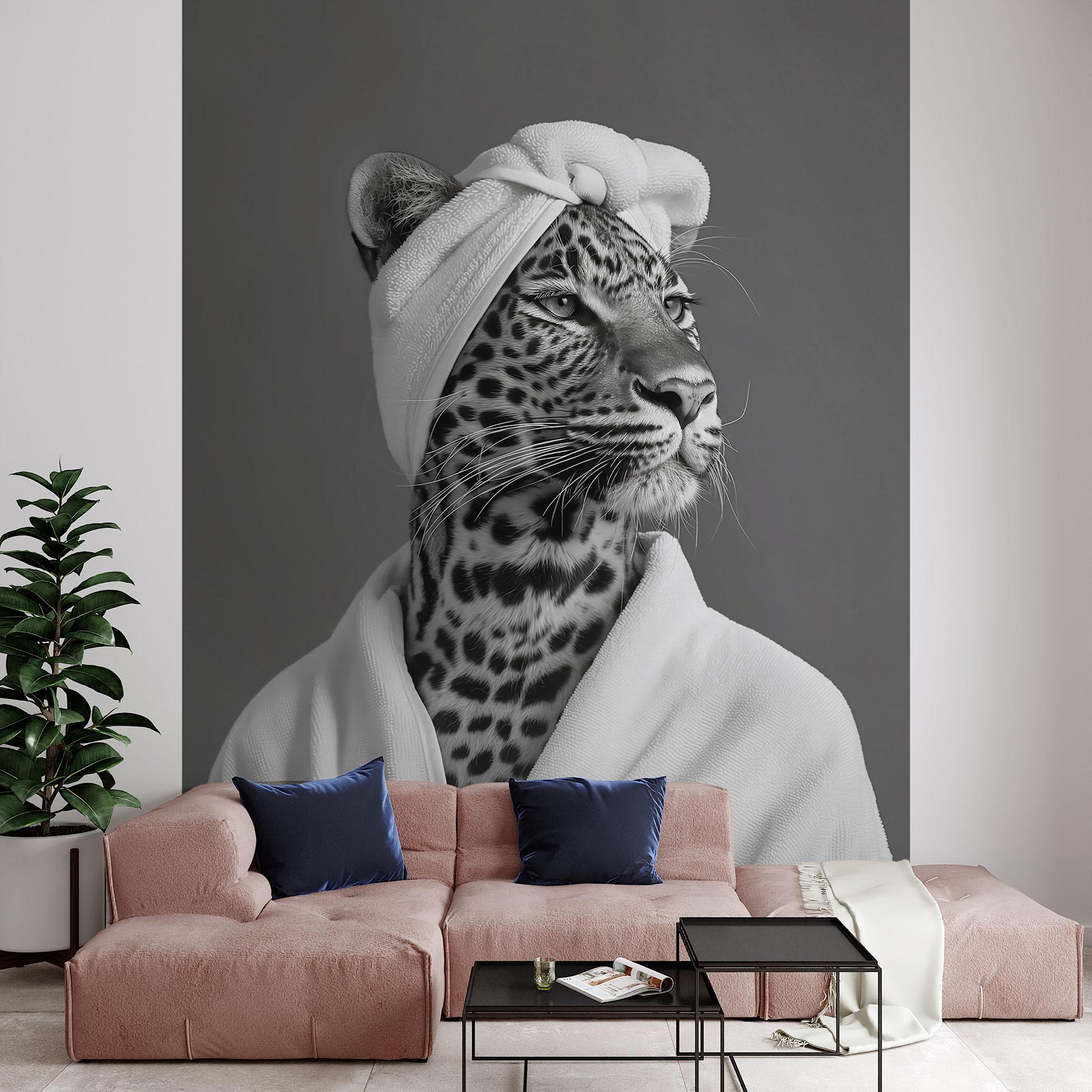 Royale spa time-out fototapet med leopard | sort og hvid - Rahner