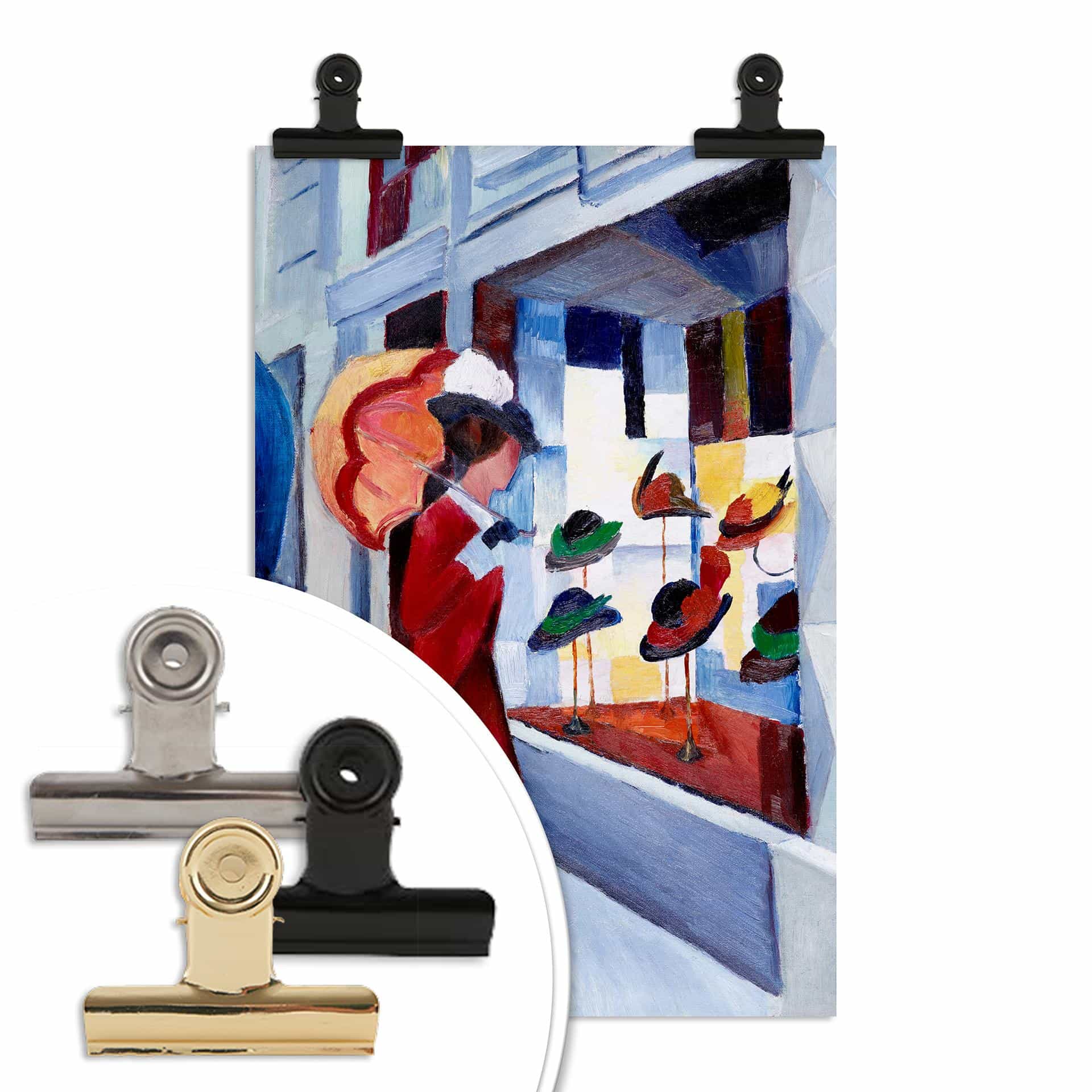 Poster Macke - Donna con ombrello parasole davanti a negozio di cappelli
