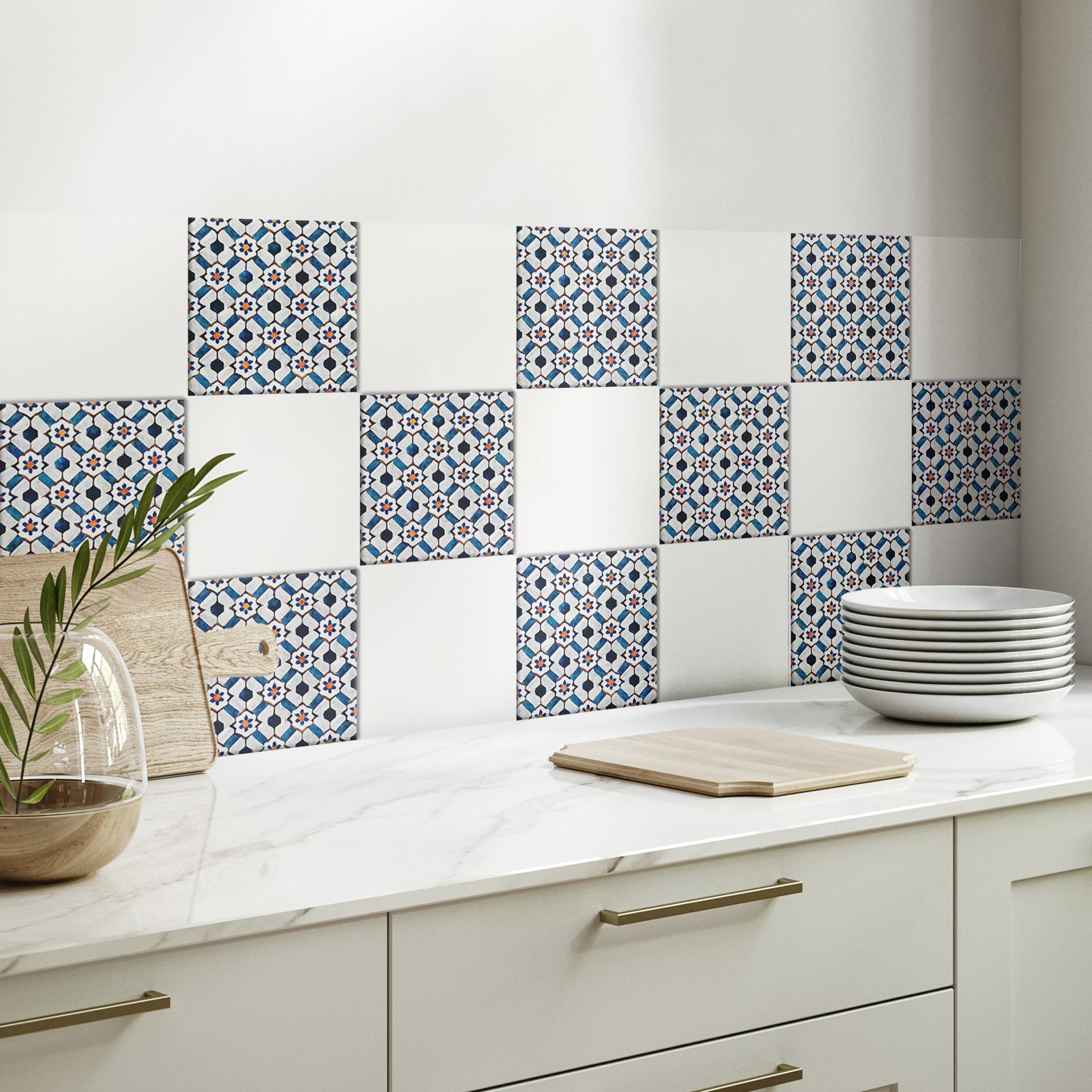 Azulejos Adhesivos Muestra geométrica con flores - Treechild - Lote de 12