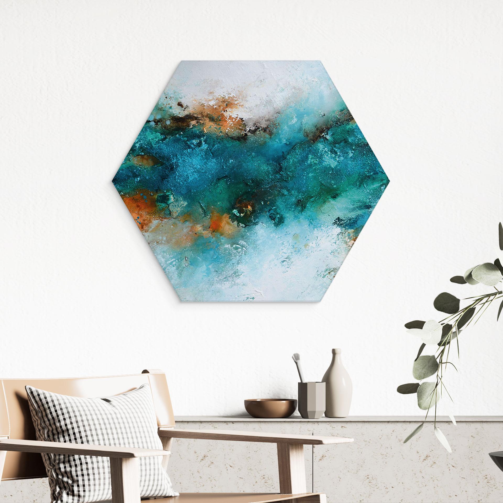 Hexagon Wandbild Gefrorenes Wasser - Fedrau - Alu-Dibond