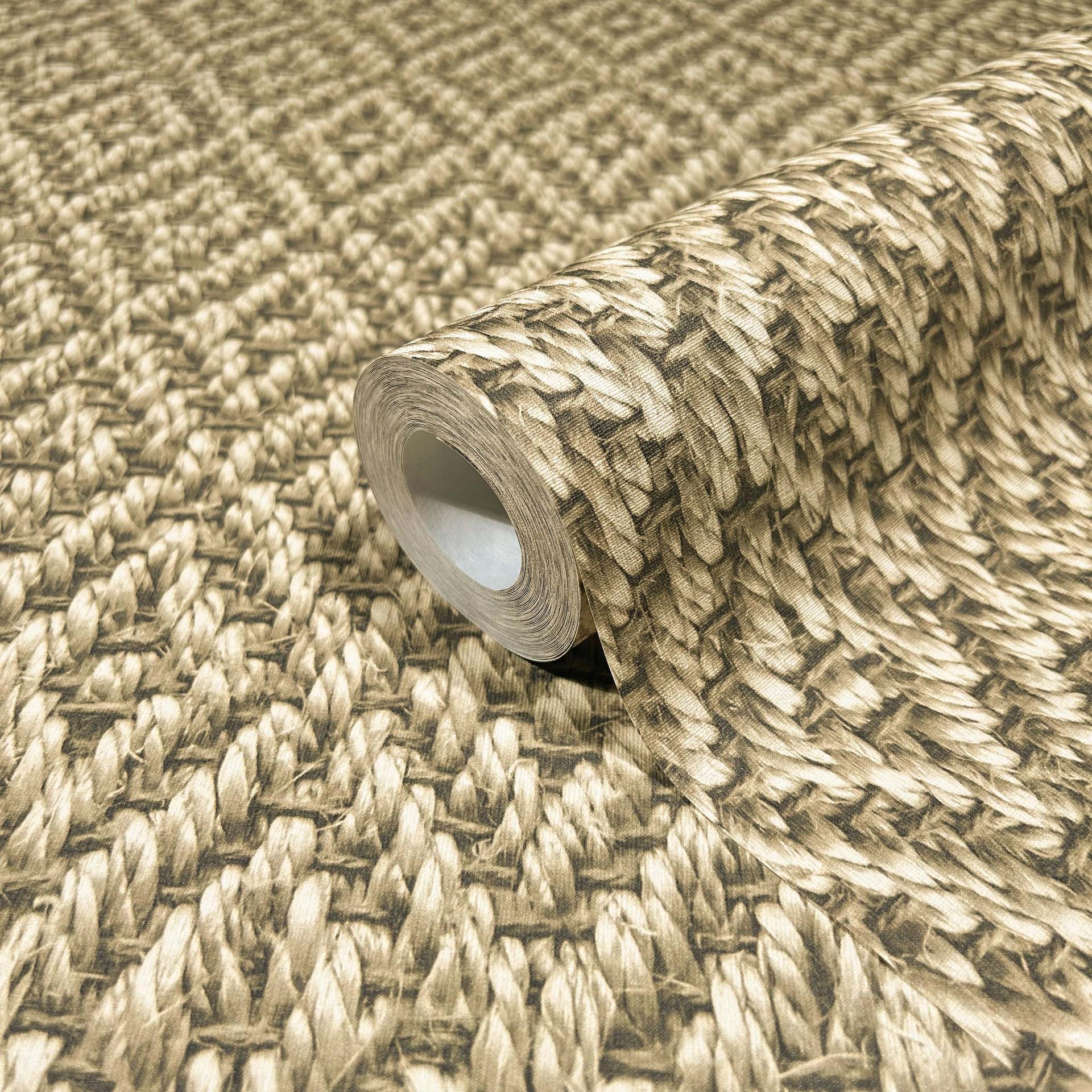 non-woven tapet i 3D diamantmønster flettet beige tekstil look