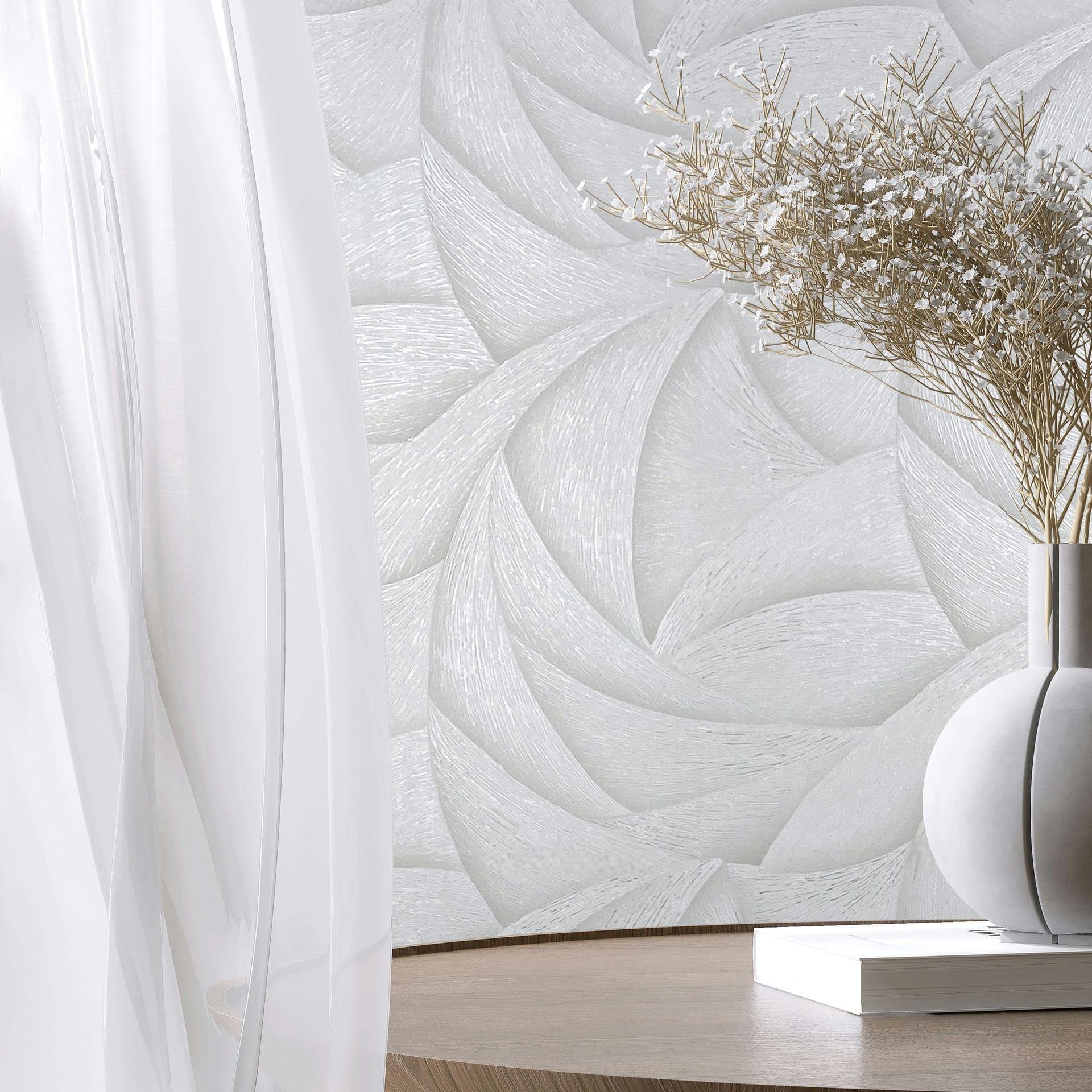 Non-woven tapet i hvidt 3D-look bølger grafisk moderne