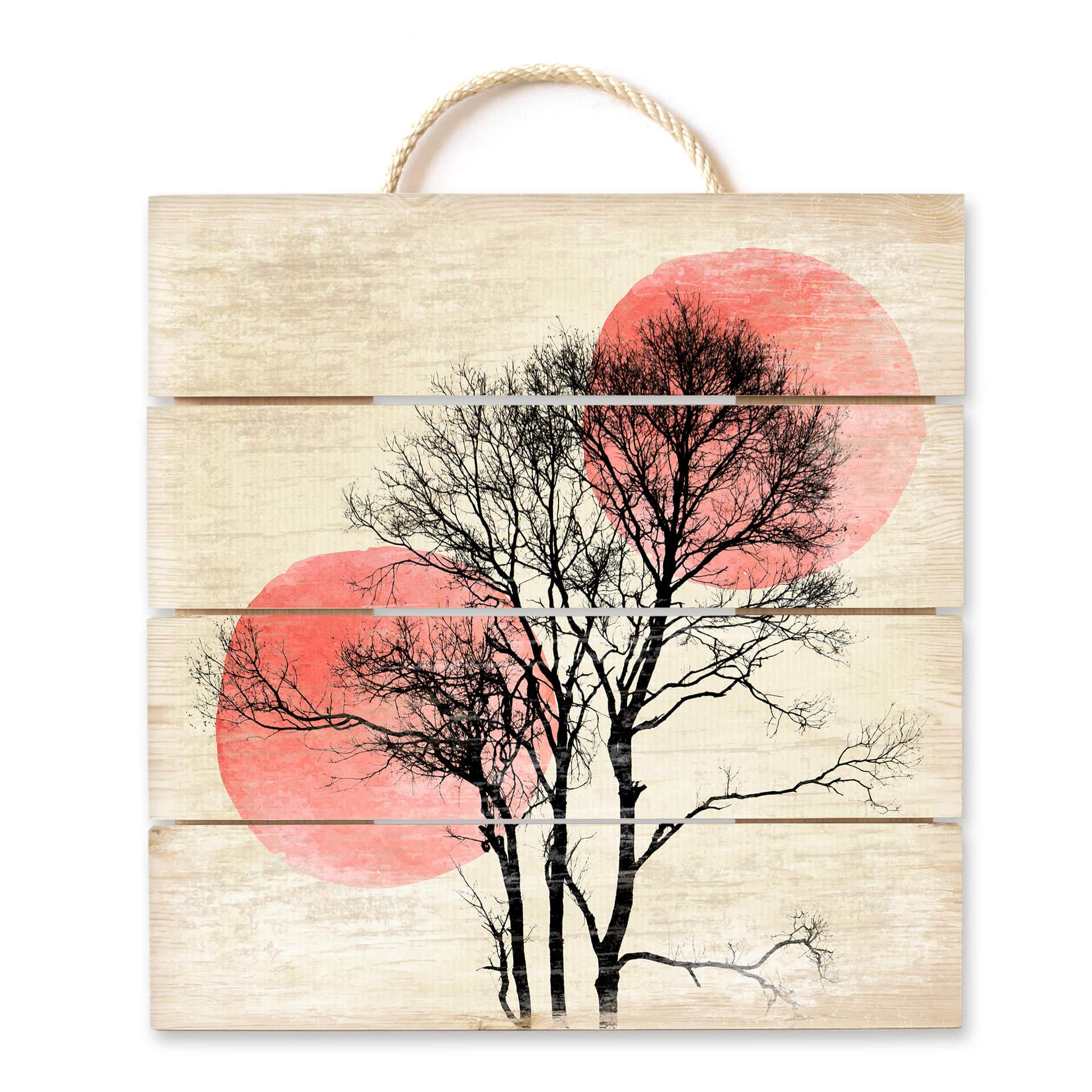Cuadro de madera Kubistika - Sol y luna detrás del árbol - 40x41,5 cm