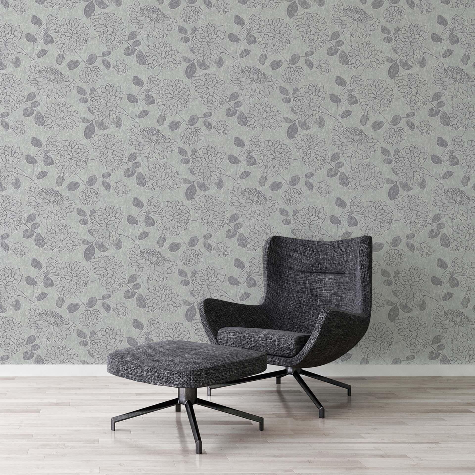 tapet blomstret grå sølv - non-woven tapet A.S. Création