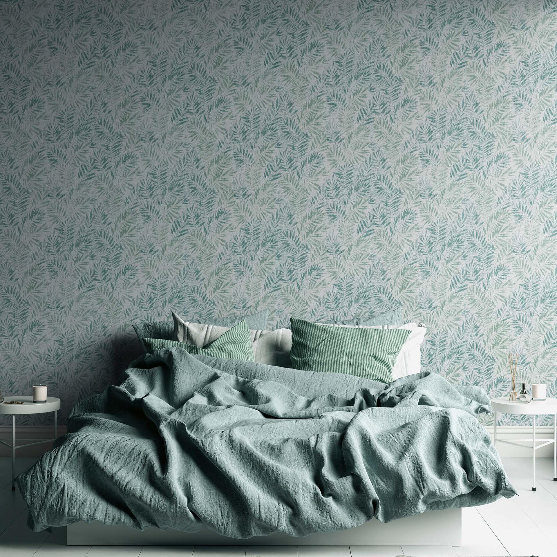 behang bladeren wit, groen - modern vliesbehang palmbladeren patroon behang