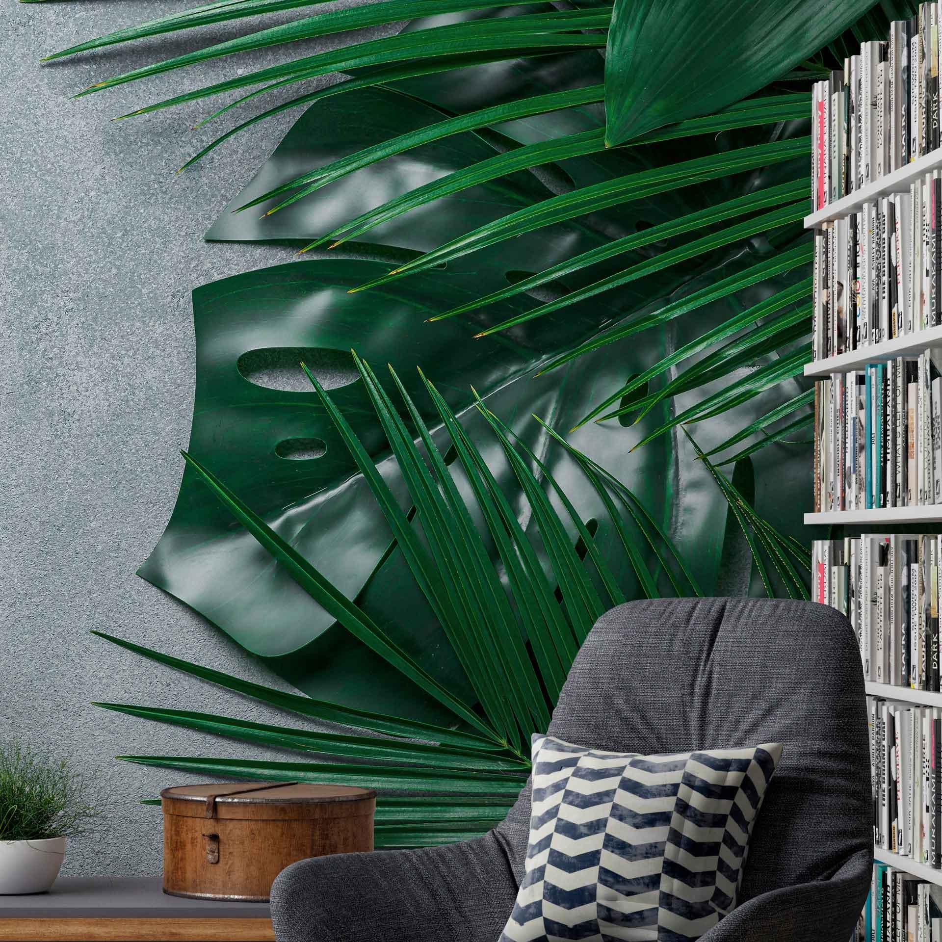 Nature PalmLeaves tapet i grågrøn - non-woven tapet Designwalls 2 - 2,55 x 3,5 m
