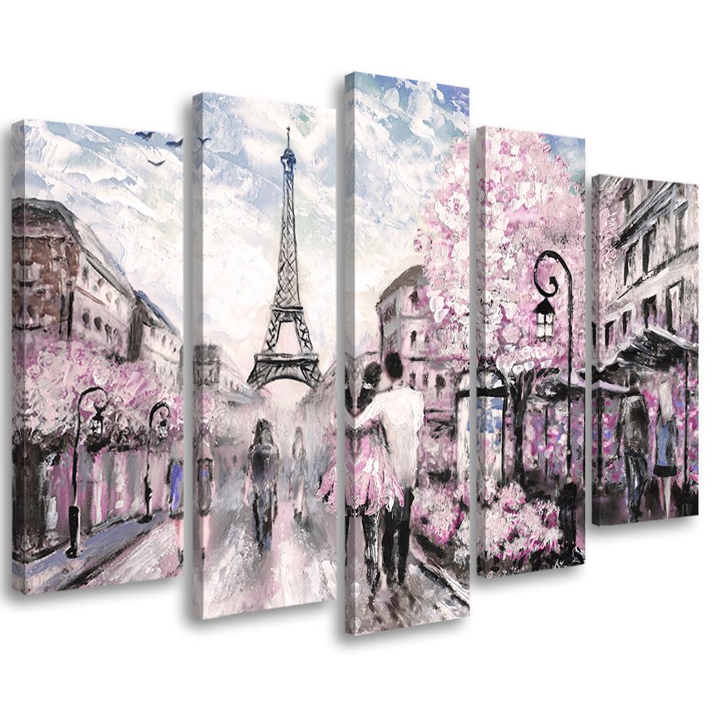 5 stykke lærred Print Frankrig Paris Tower Pastel