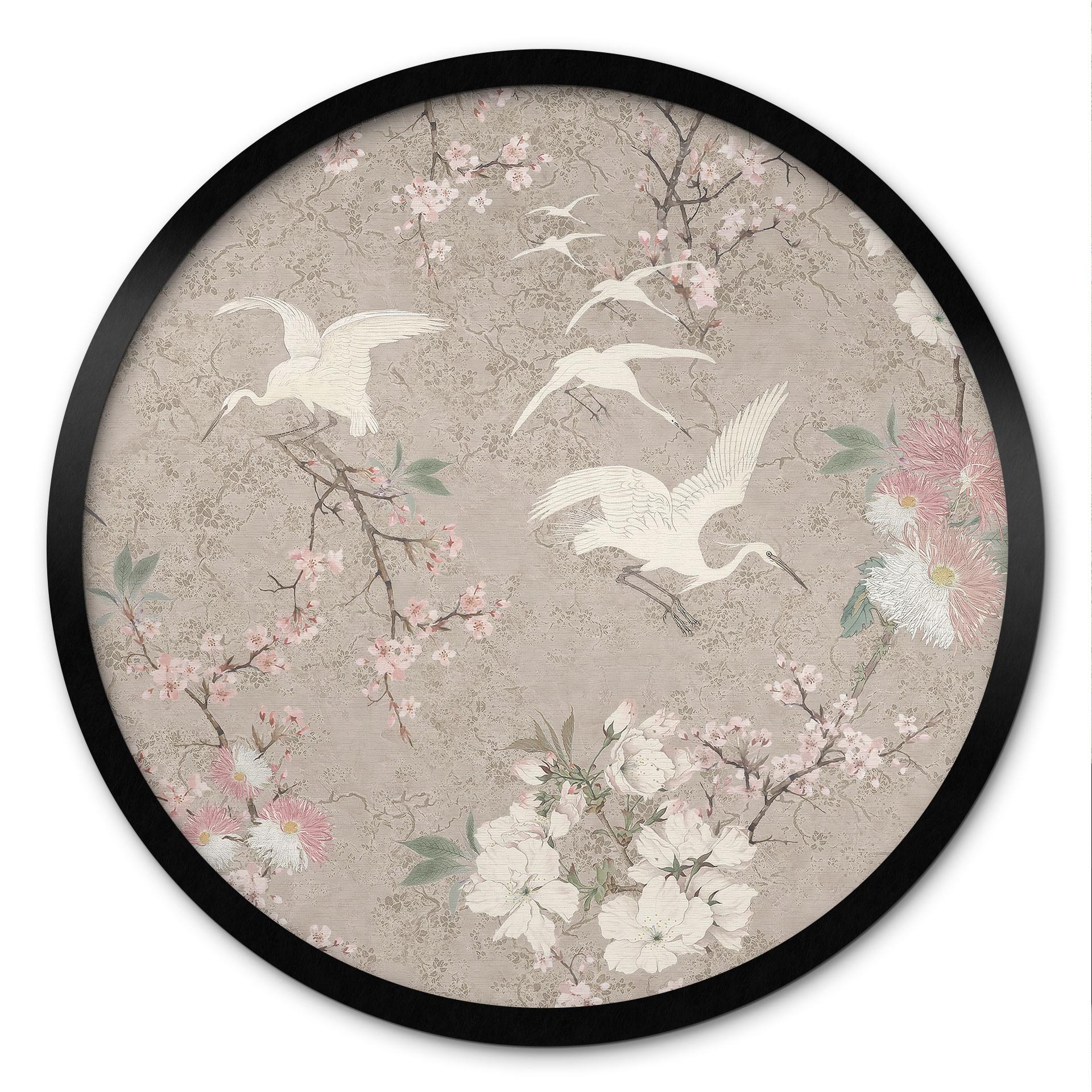 Plakat Traner i Kirsebærblomst Rush Beige - Bloomery Decor - Rund