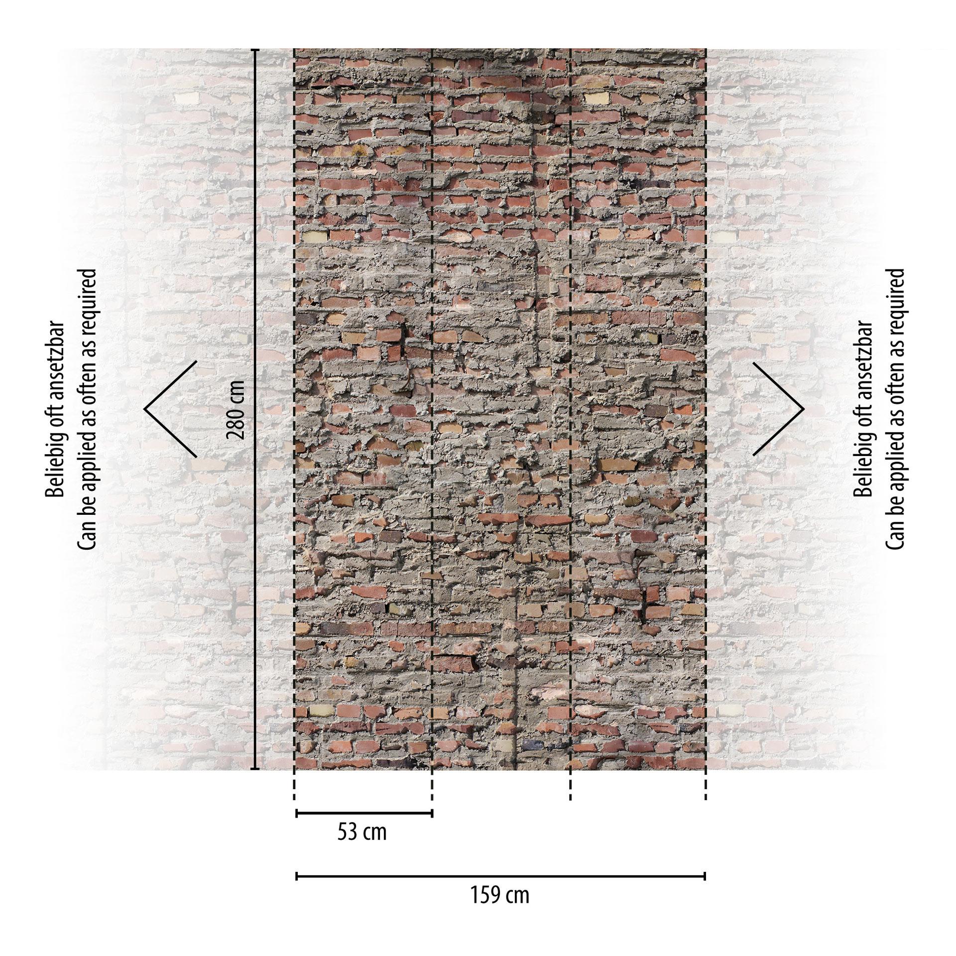 Vliesbehang bakstenen muur grijs rood bruin mat uittrekbaar 1,59 x 2,80 m Vliesbehang