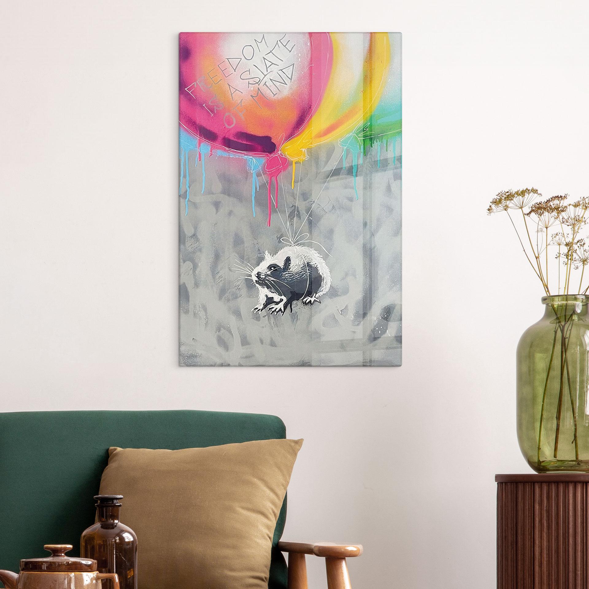 Tableau en verre Rat Street Art Ballons Freedom - Habib