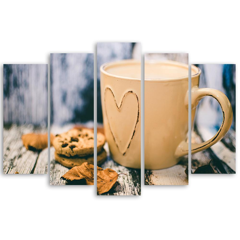 5-delige canvas print, koffiekopje vintage