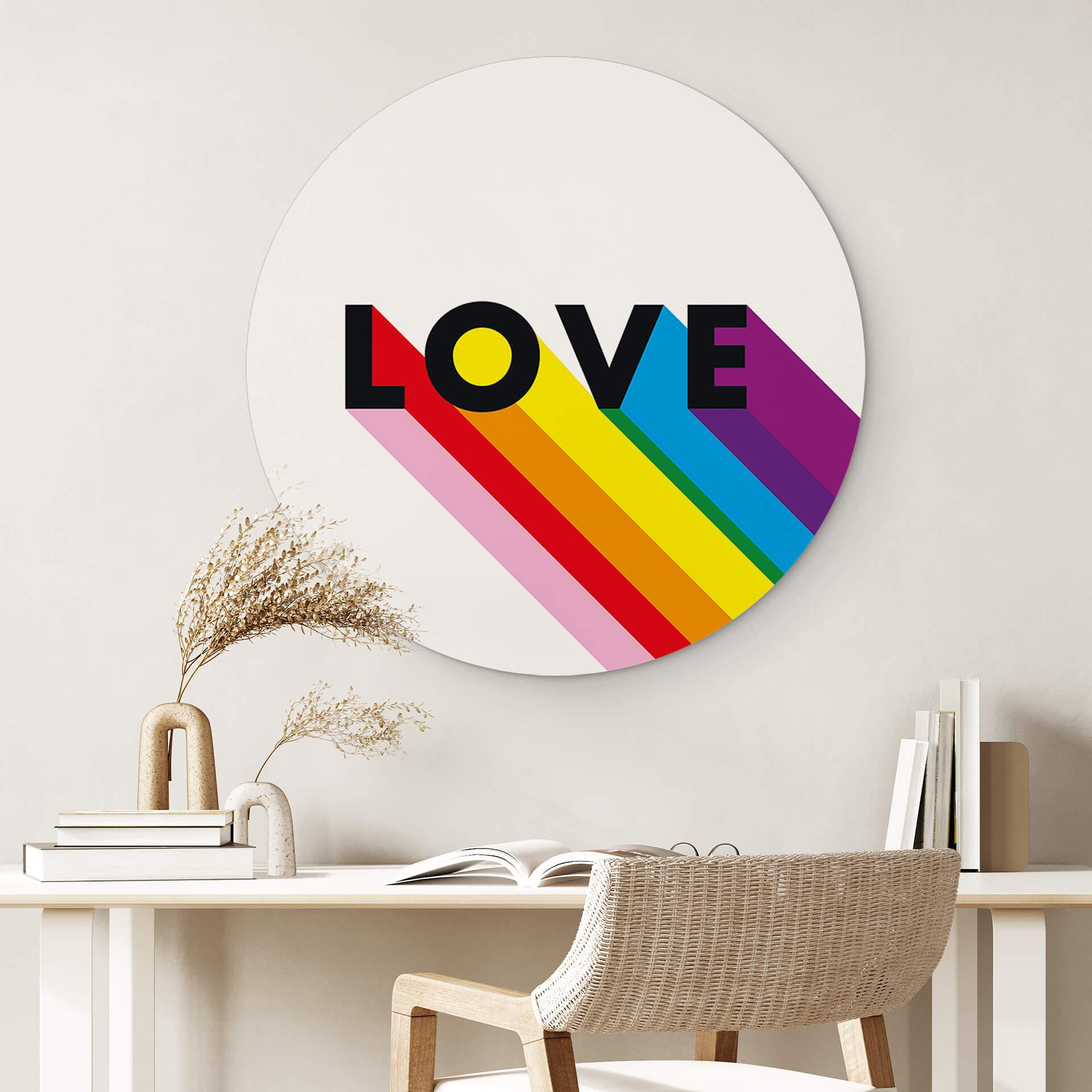 Vægcirkel LGBTQIA+ Love – print på aluminium (Alu-Dibond)