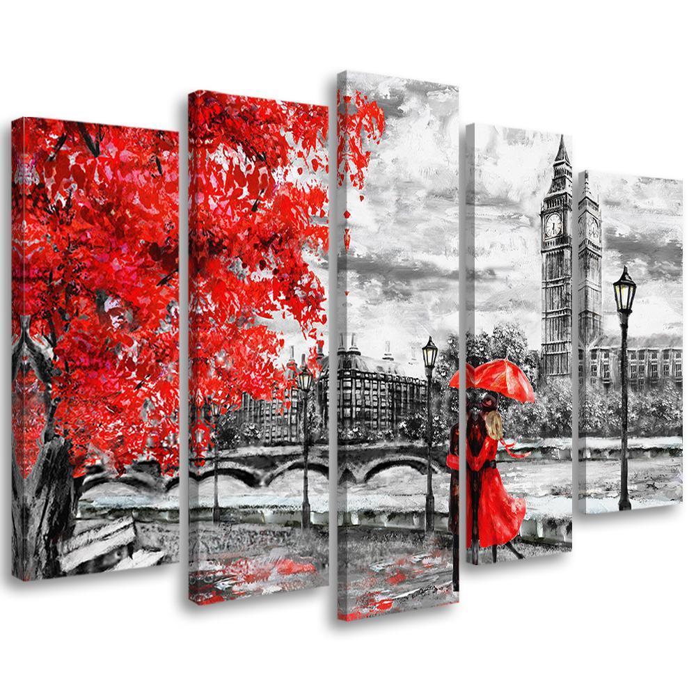 5 stykke lærredstryk London rød paraply