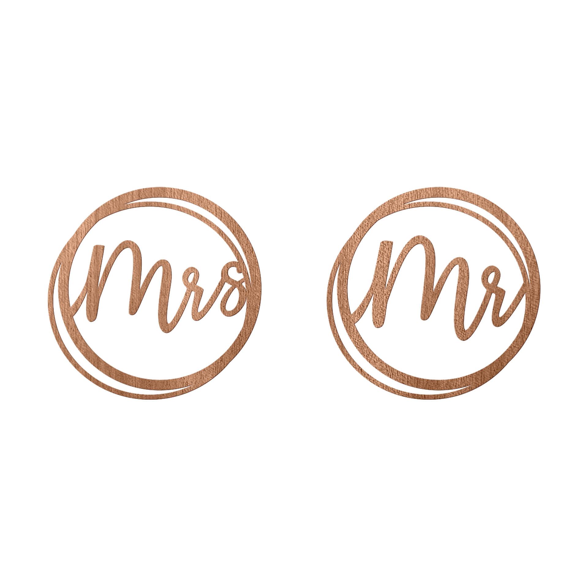 Holz Schriftzug Hochzeit Mr and Mrs - Mahagoni