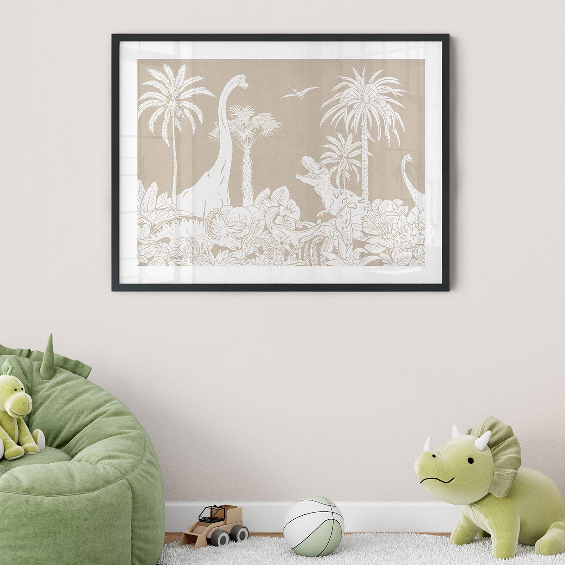 Plakat Dinosaurer i den vilde jungle - Brun - Kikki Belle