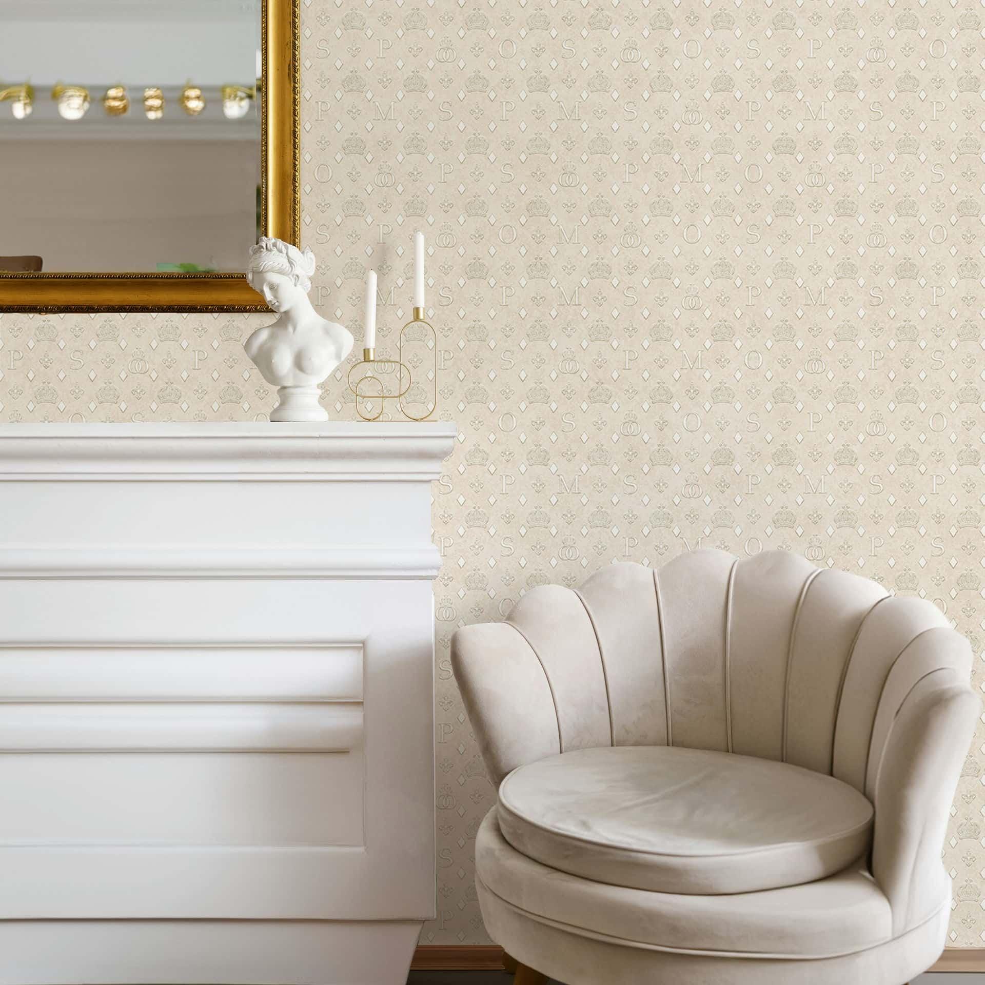 Vliesbehang kronen, ruitjes grafisch ontwerper mat in beige