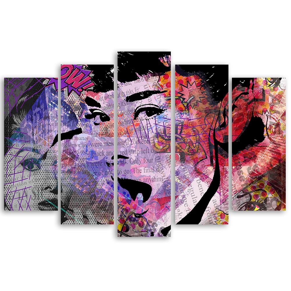 Lærredstryk 5 dele, Audrey Hepburn