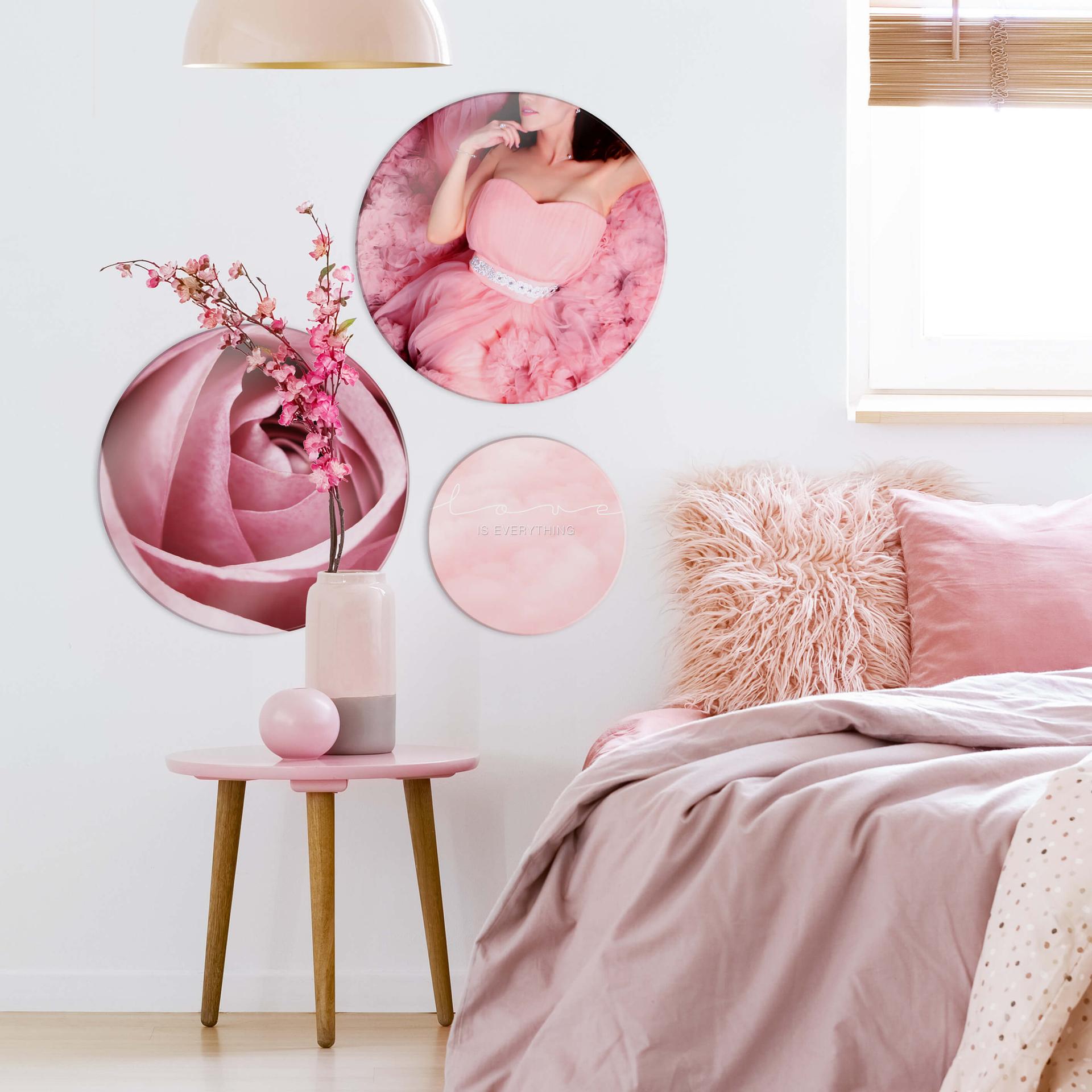 Glasschilderij Pink Rose - rond