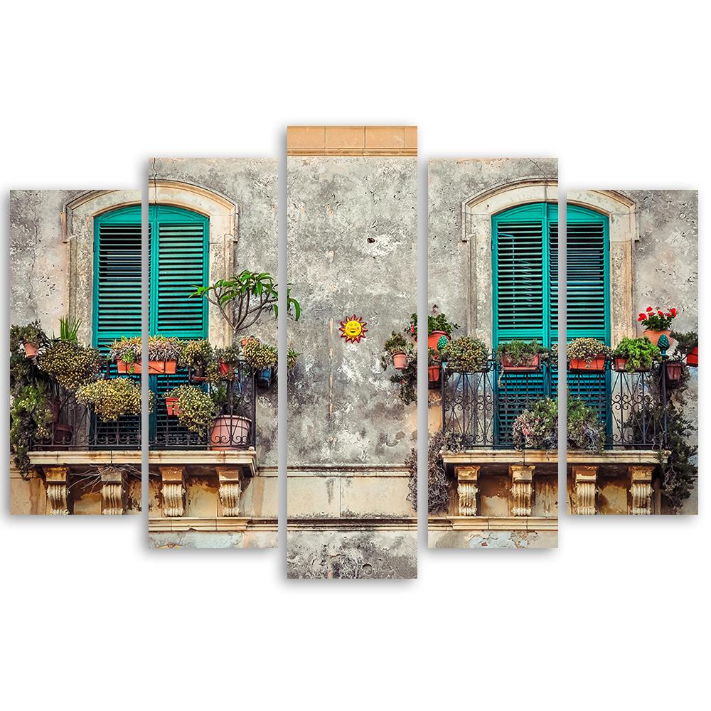 5 stykke lærredstryk Street Italy vinduesblomster