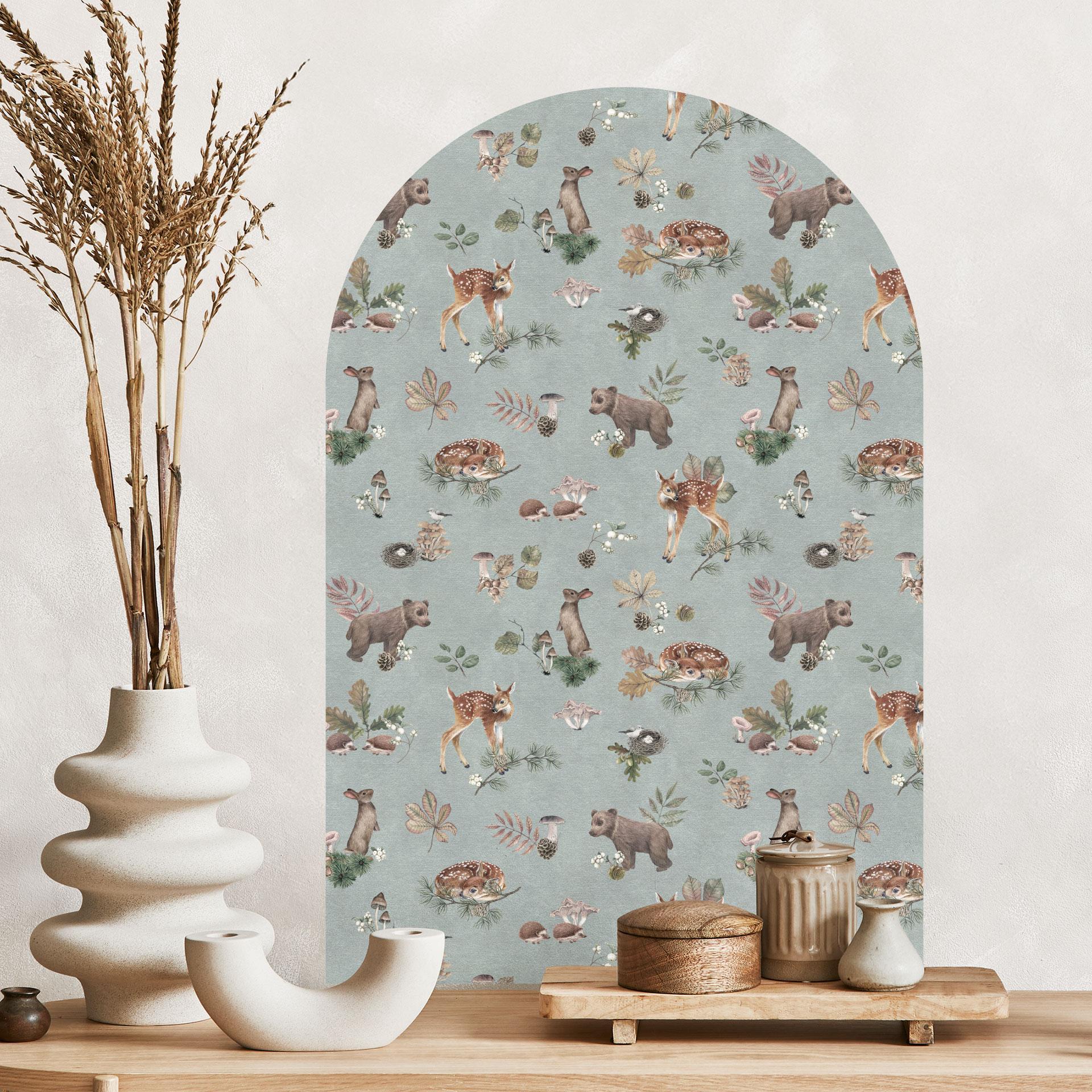 Wallsticker rundbuevægpanel fawn og skovvenner - blå - Kikki Belle - bred