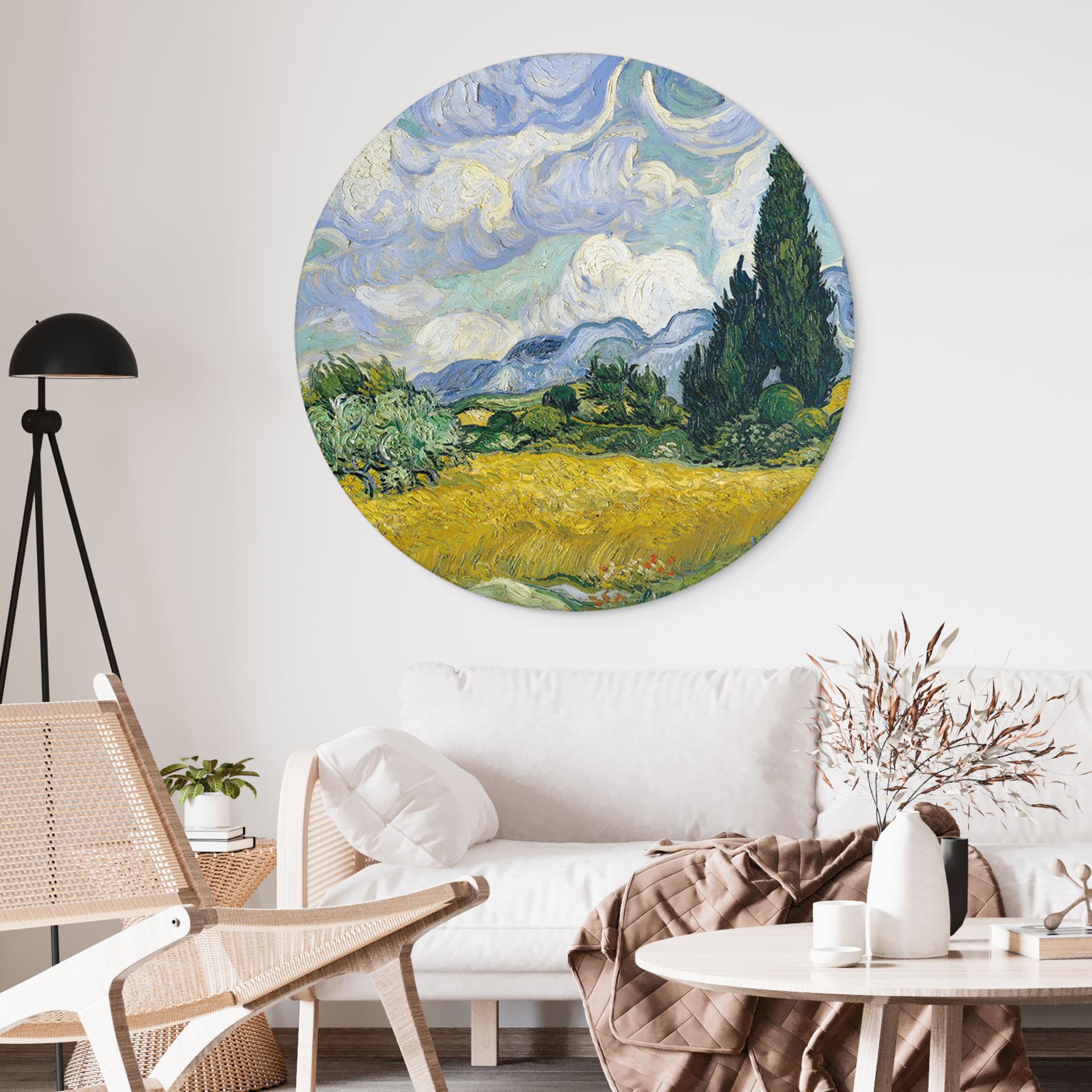 Vægcirkel Van Gogh - Hvedemark med cypresser – print på aluminium (Alu-Dibond)