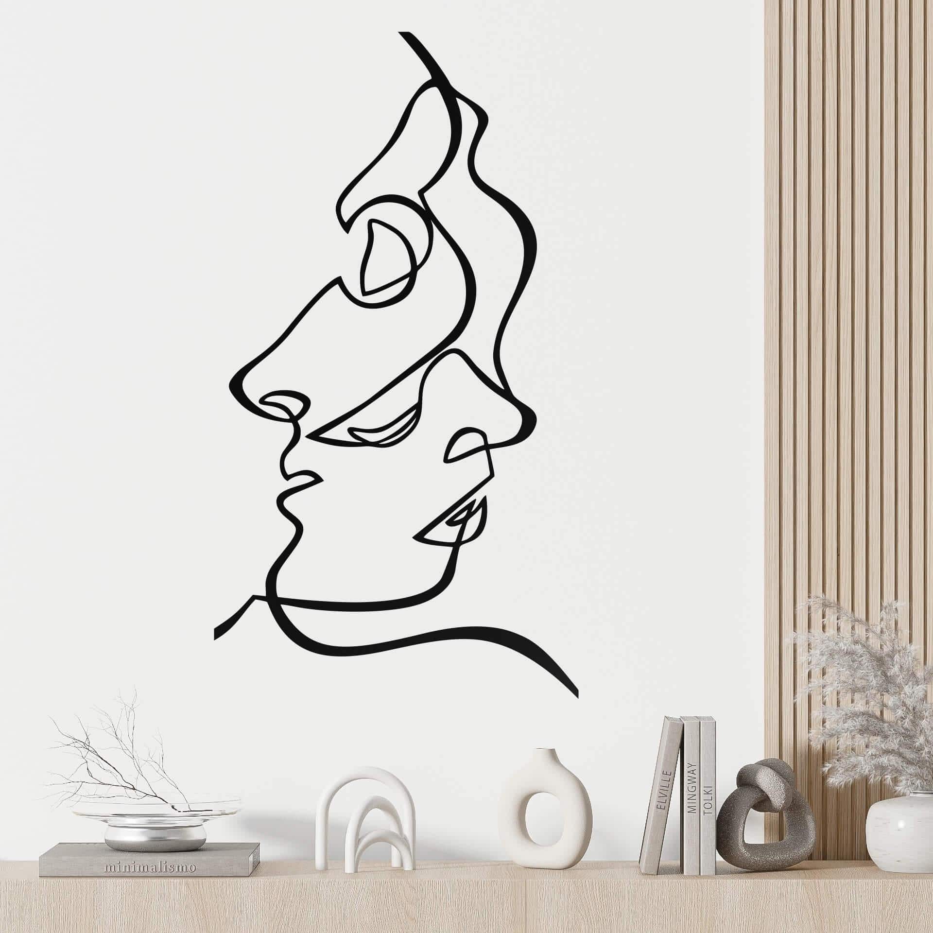 Wallsticker Line Art - Ansigter mand og kvinde