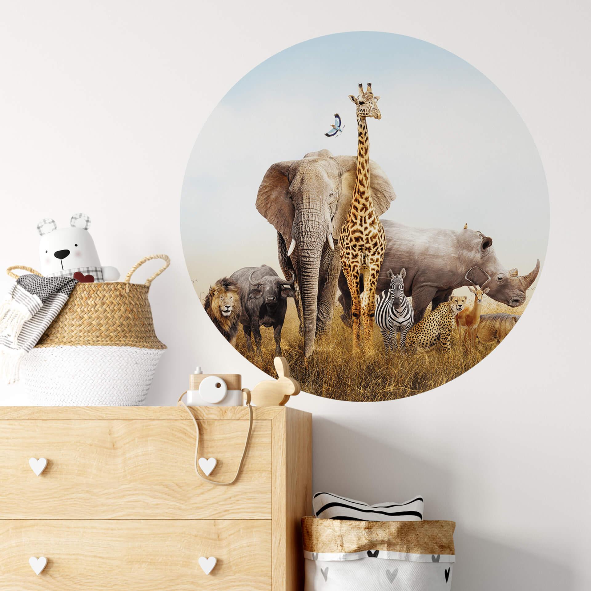 Wallsticker med afrikanske dyr - Rund