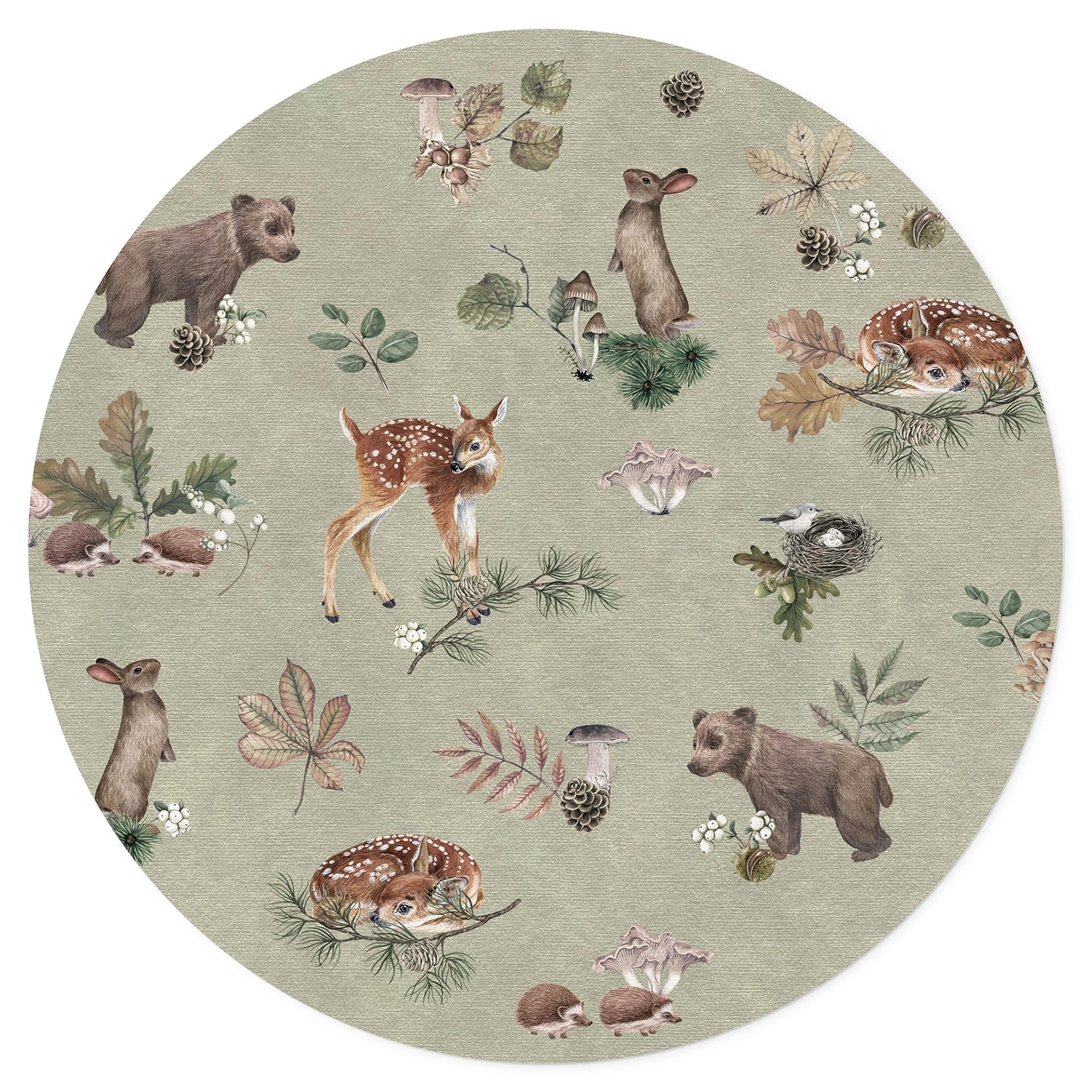 Wandtattoo Rehkitz und Waldfreunde - Tiere für Kinder - grün - Kikki Belle - Rund