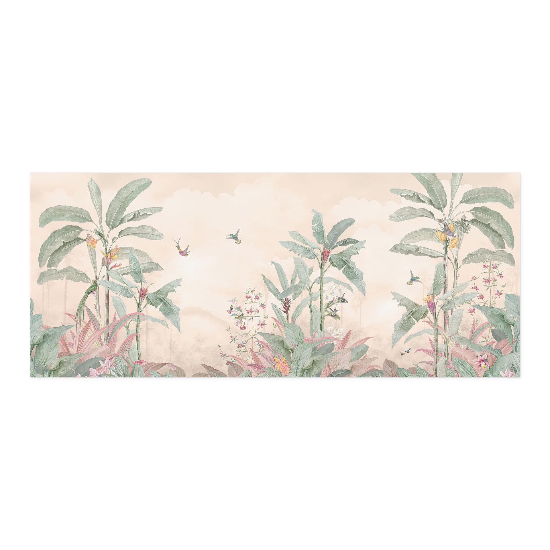 Salpicadero de cocina autoadhesivo Idilio tropical con albaricoque colibrí - Bloomery Decor