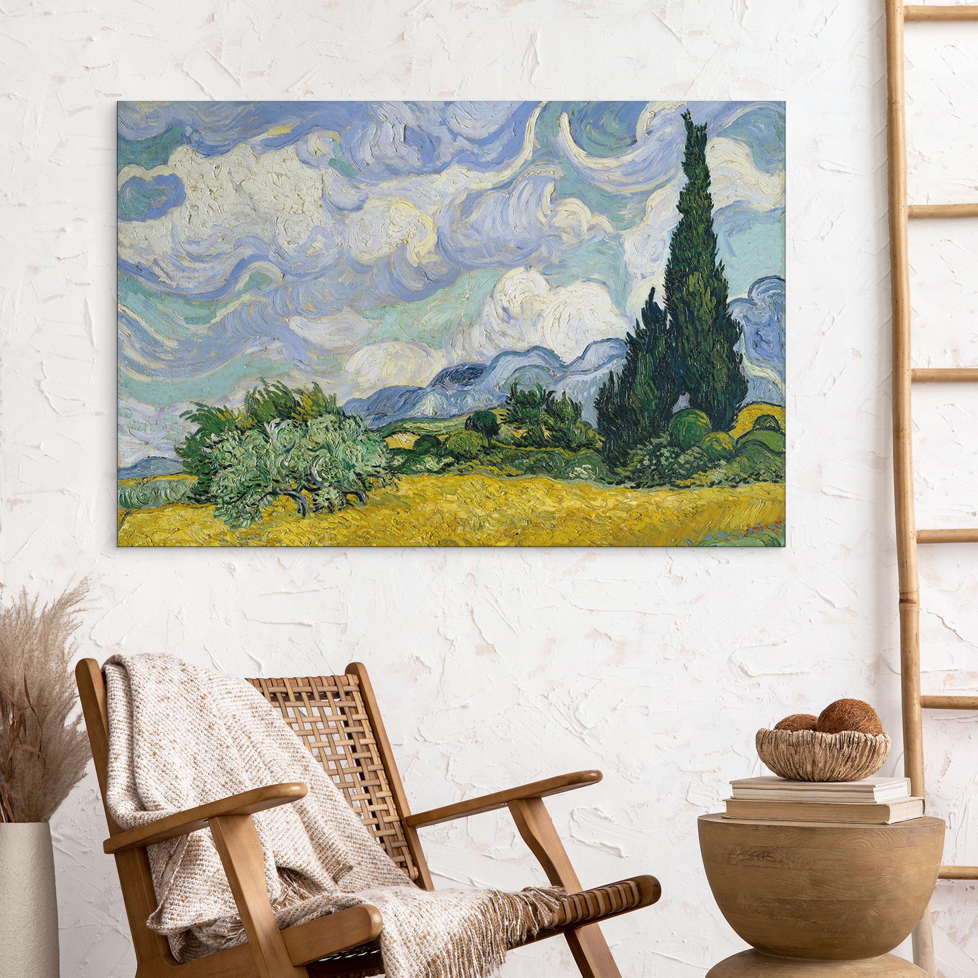 Wandbild van Gogh - Weizenfeld mit Zypressen - Alu-Dibond