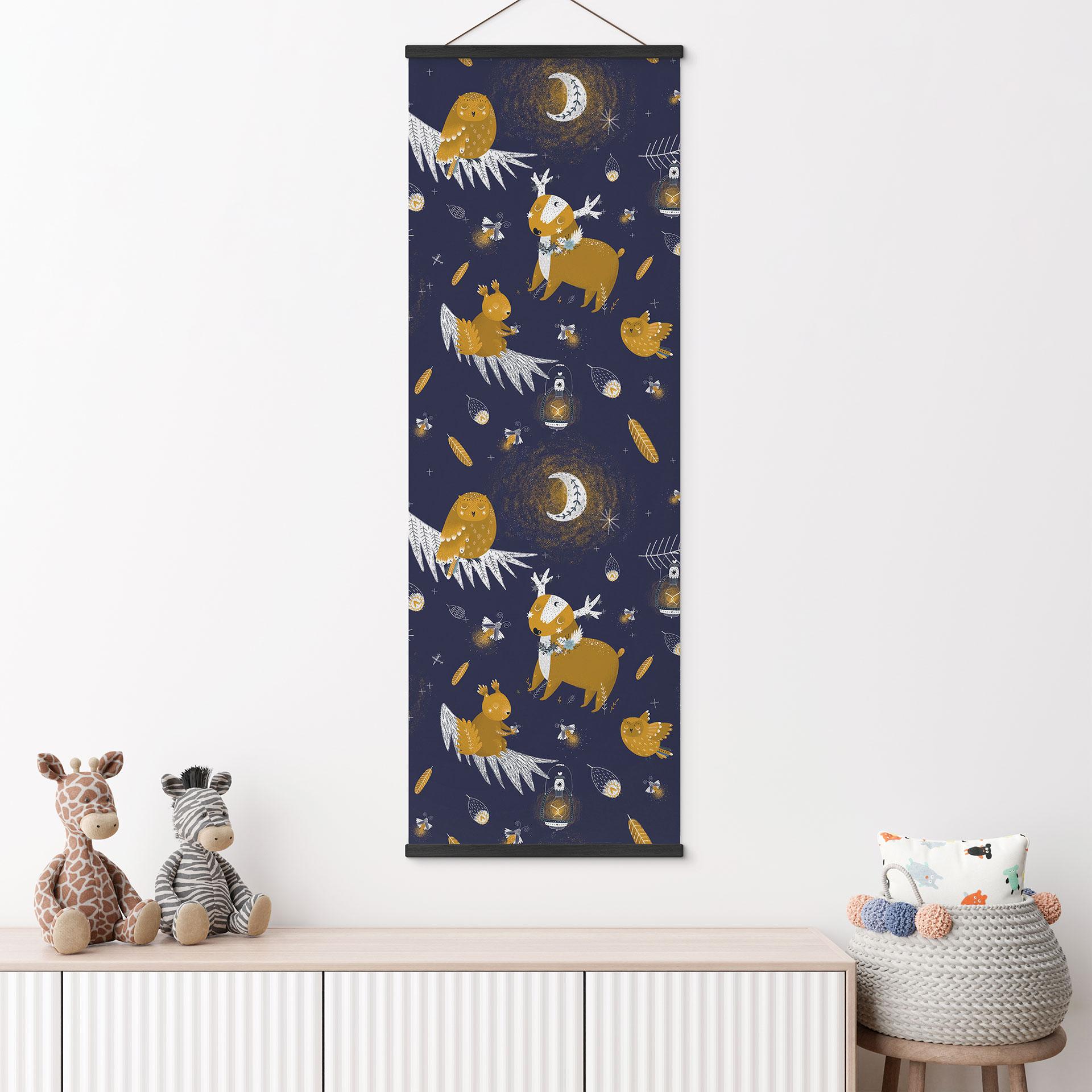 Zwierzęta leśne nocą - UN Designs - Panorama