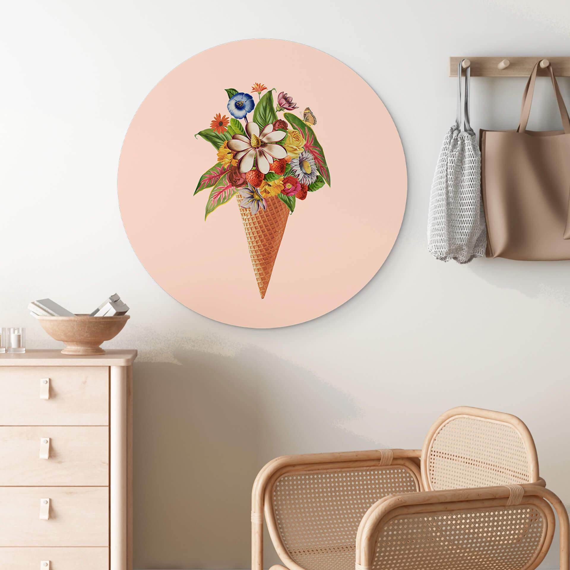 Wandbild Frida Floral Studio - Blumige Eistüte - Alu-Dibond Rund