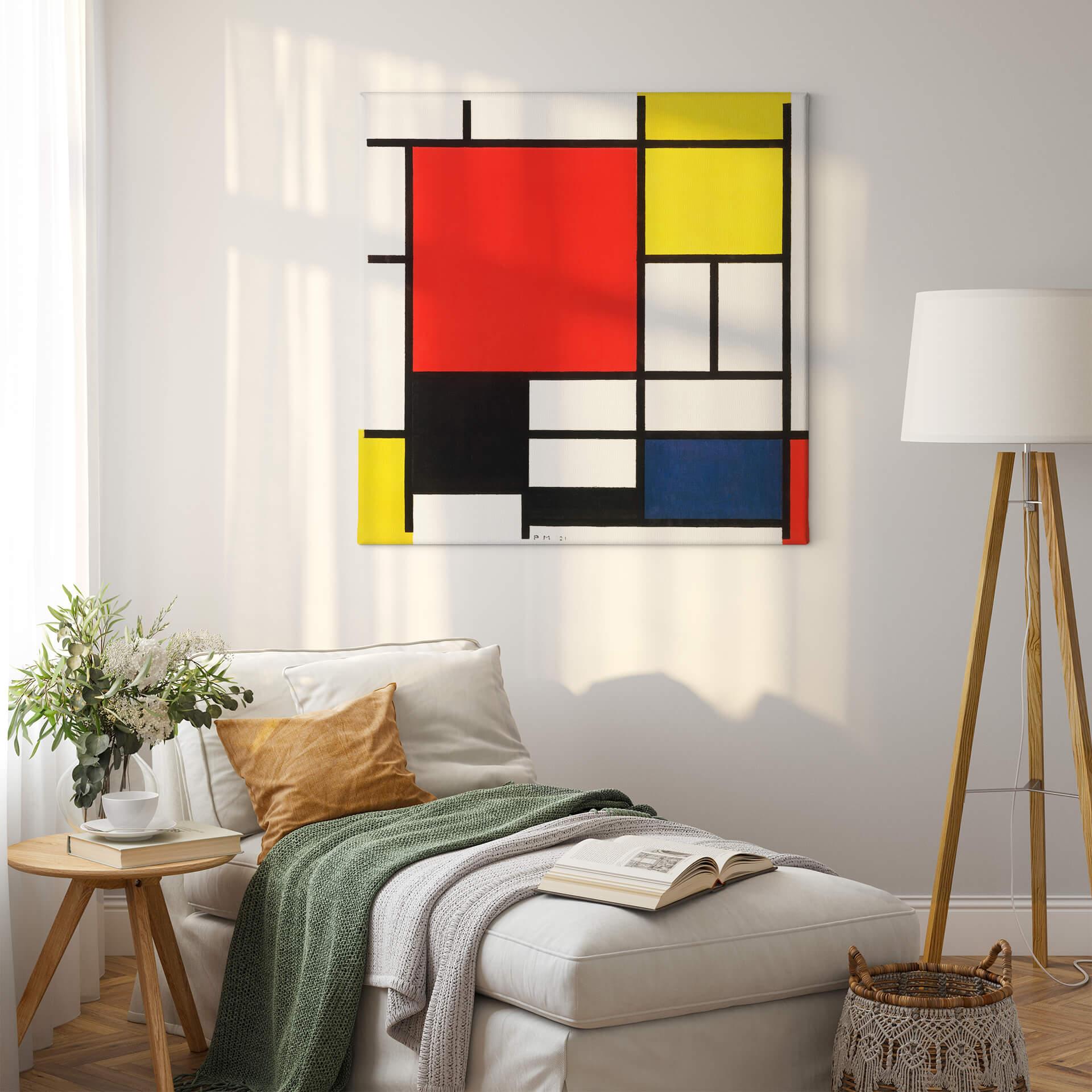 Obraz na płótnie Mondrian - Kompozycja z czerwonym żółtym niebieskim i czarnym - Kwadrat