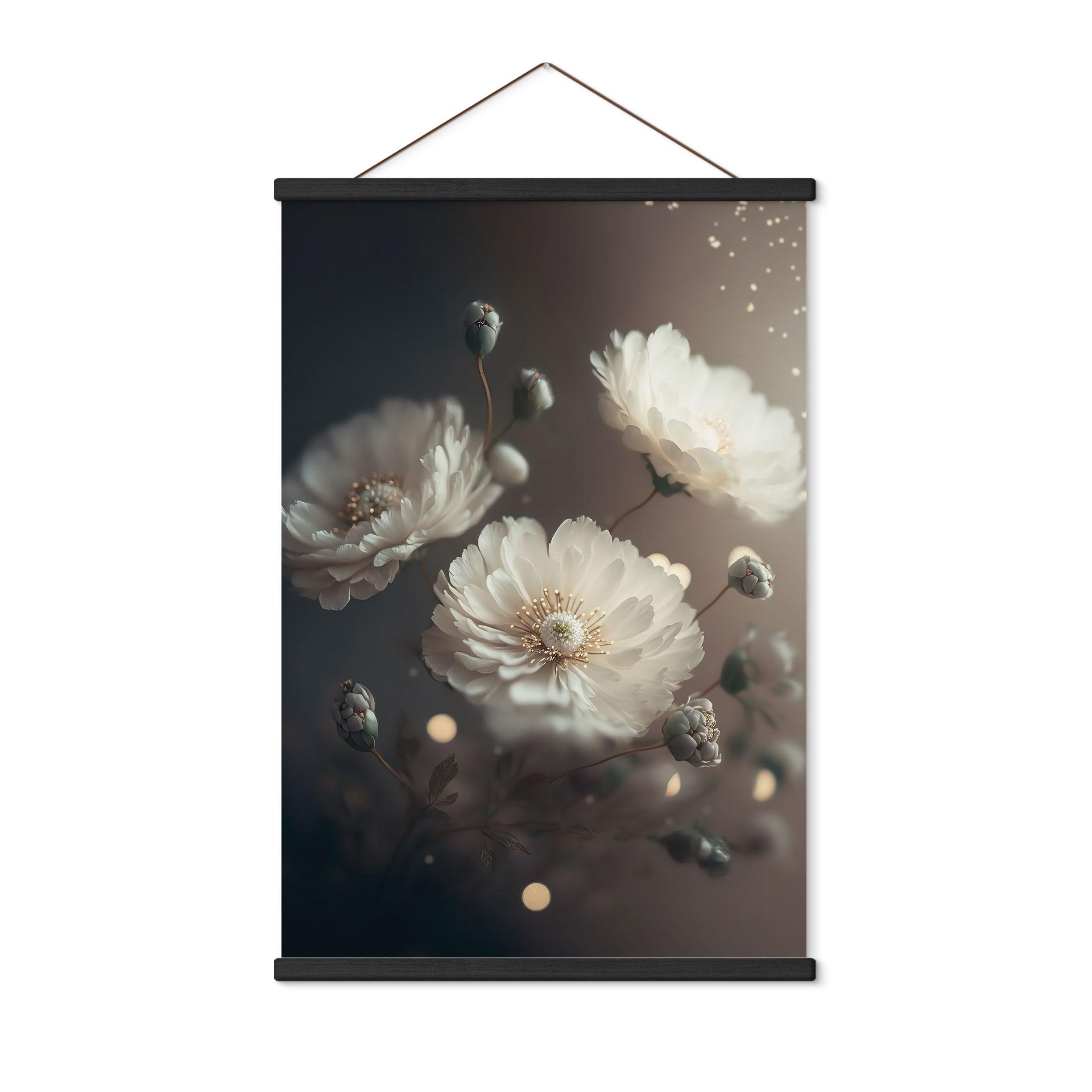 Tekstil plakat Hvide blomster med guldstøv - Treechild