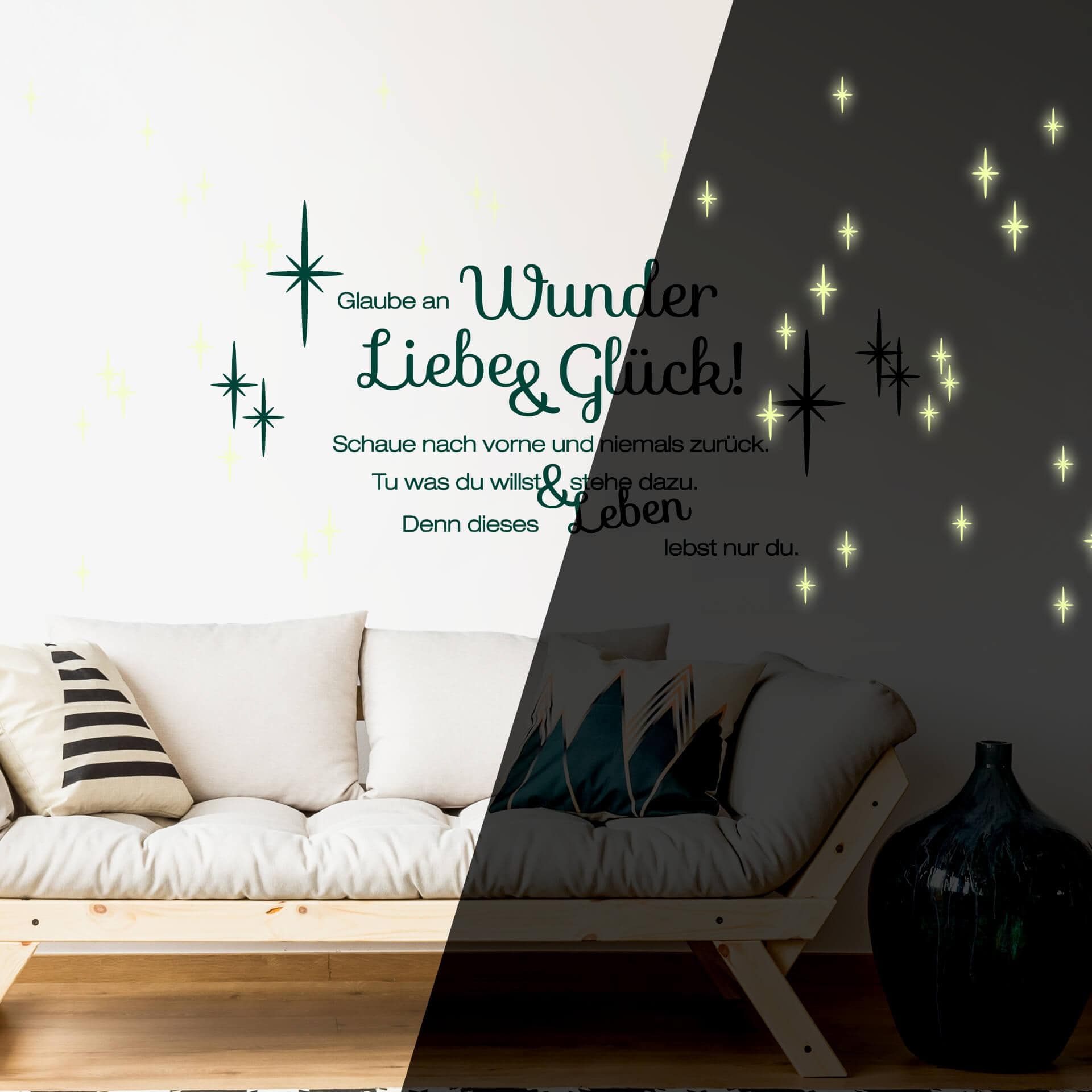 Wandtattoo Glaube an Wunder, Liebe und Glück + Leuchtsterne