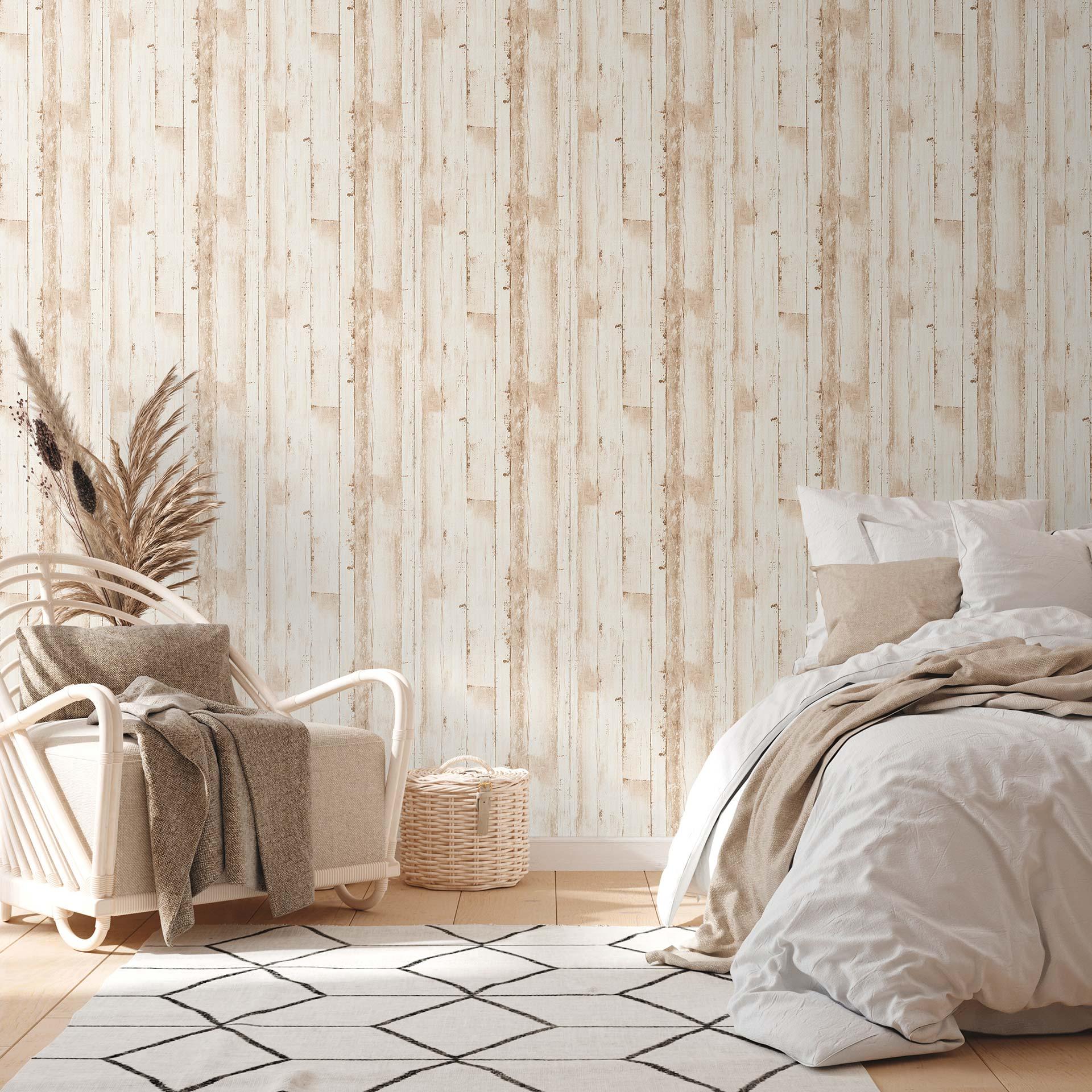 non-woven tapet trælook - tapet PVC-fri af A.S. Création beige hvid 385021
