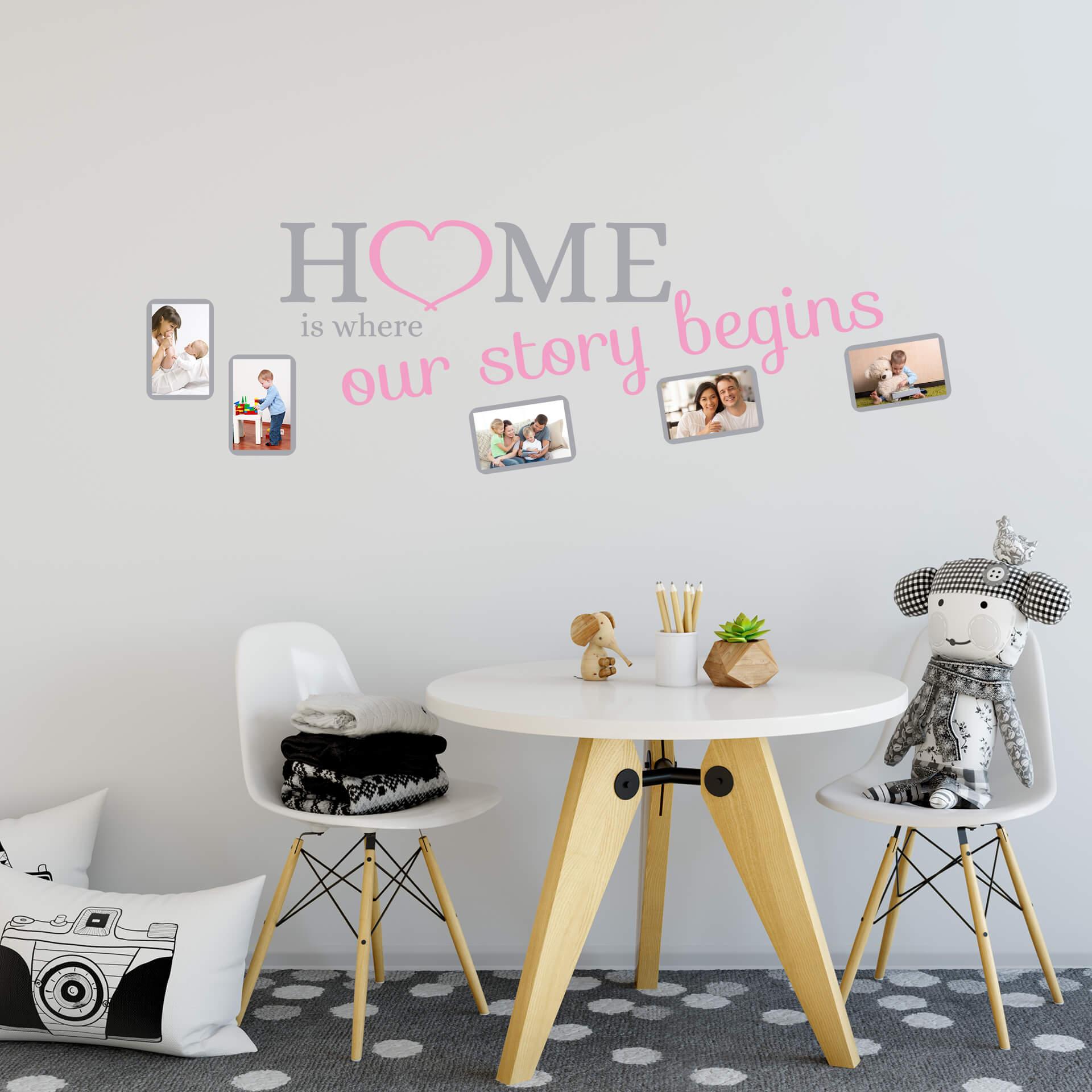 Wallsticker -  Hjemme er ..  2 farvet med plads til fotos