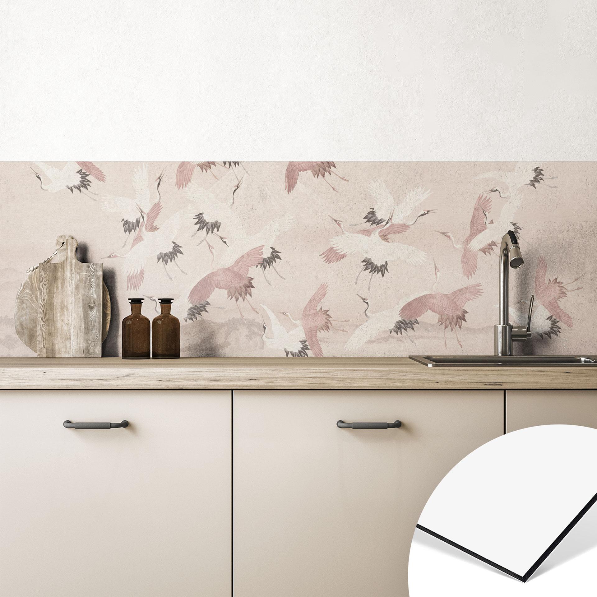 Stænkplade til køkken med naturmotiv - Traner over søen - Bloomery Decor
