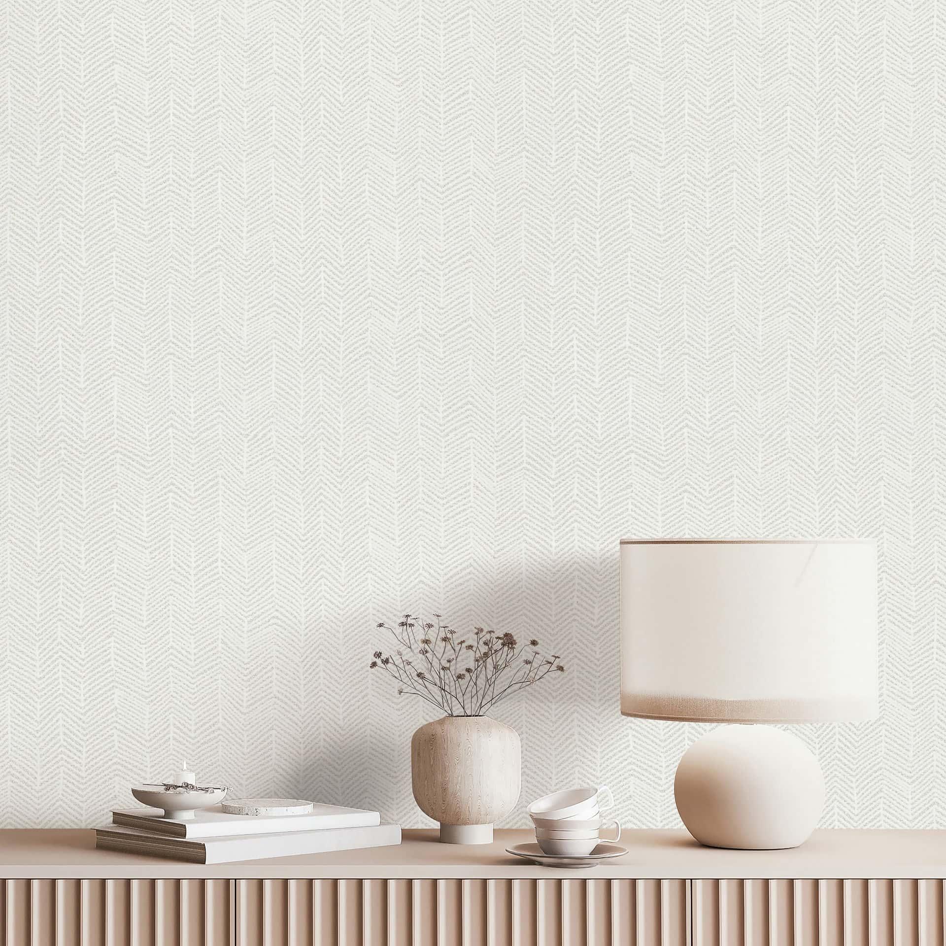 Vliesbehang visgraatmotief, 3D look grafisch modern in wit