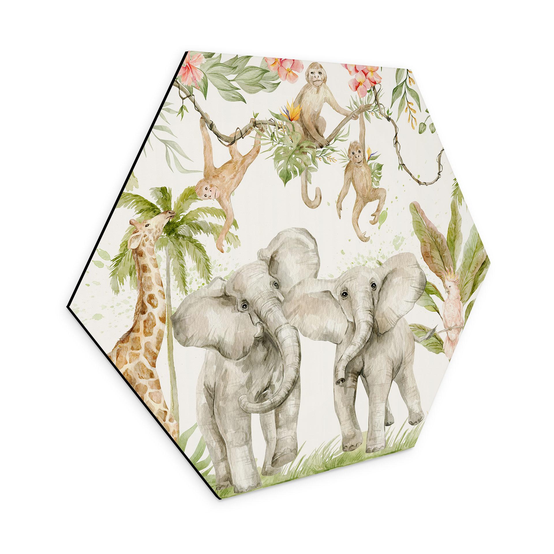 Hexagon Dibond Dyr i den tropiske jungle - UN Designs