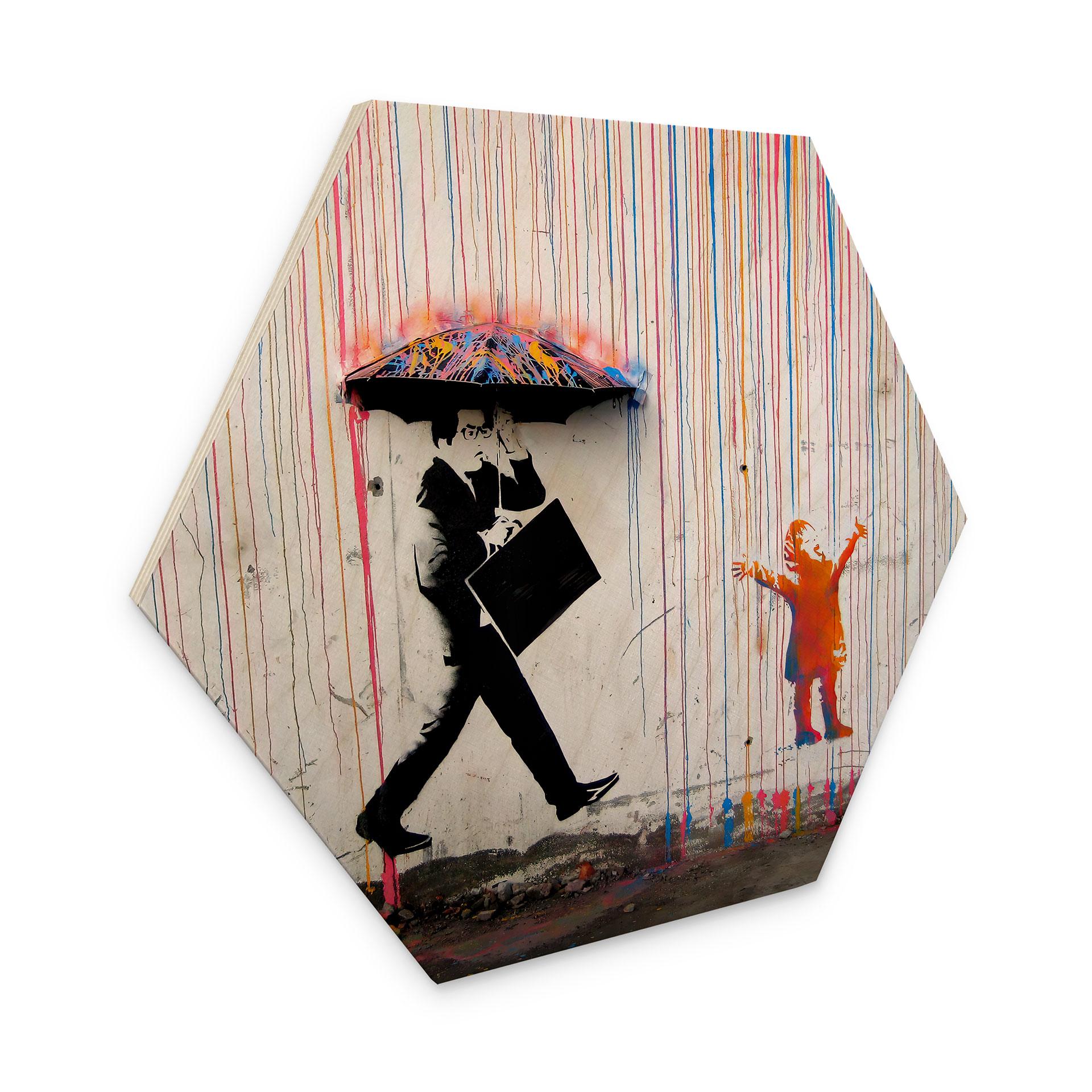 Hexagon - Wood Banksy - Coloured Rain